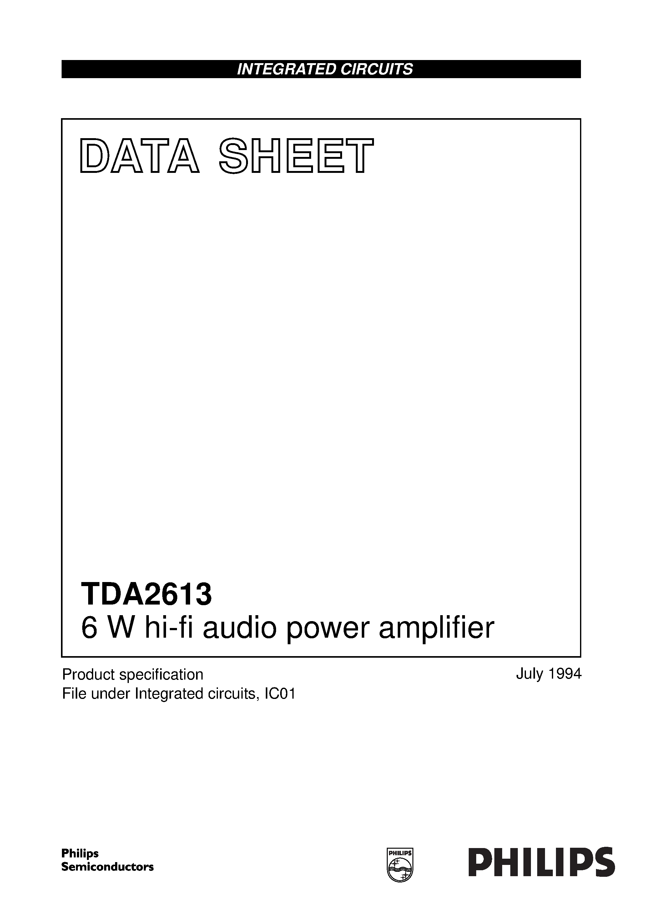 Datasheet TDA2613 - 6 W hi-fi audio power amplifier page 1
