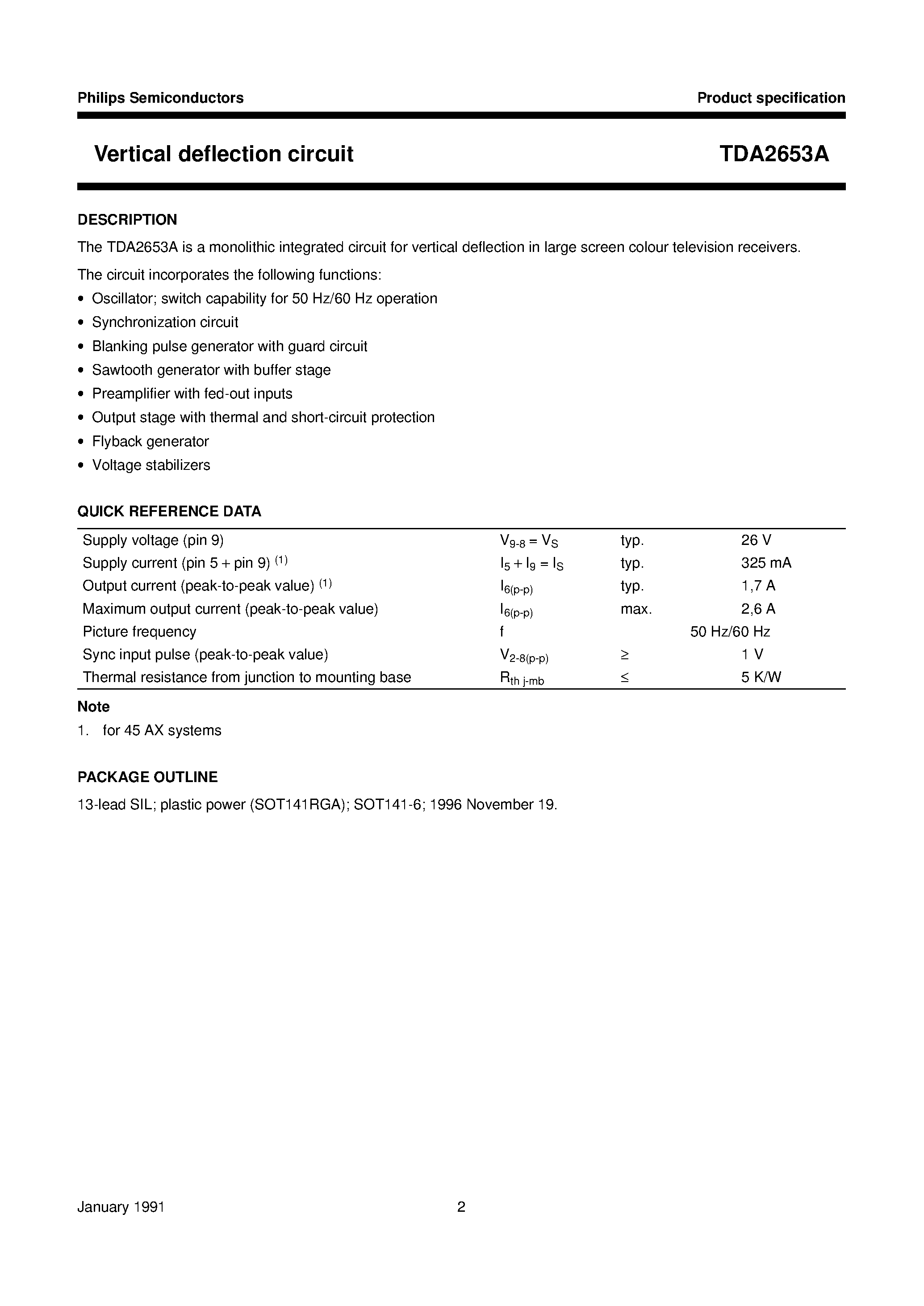 Datasheet TDA2653A - Vertical deflection circuit page 2