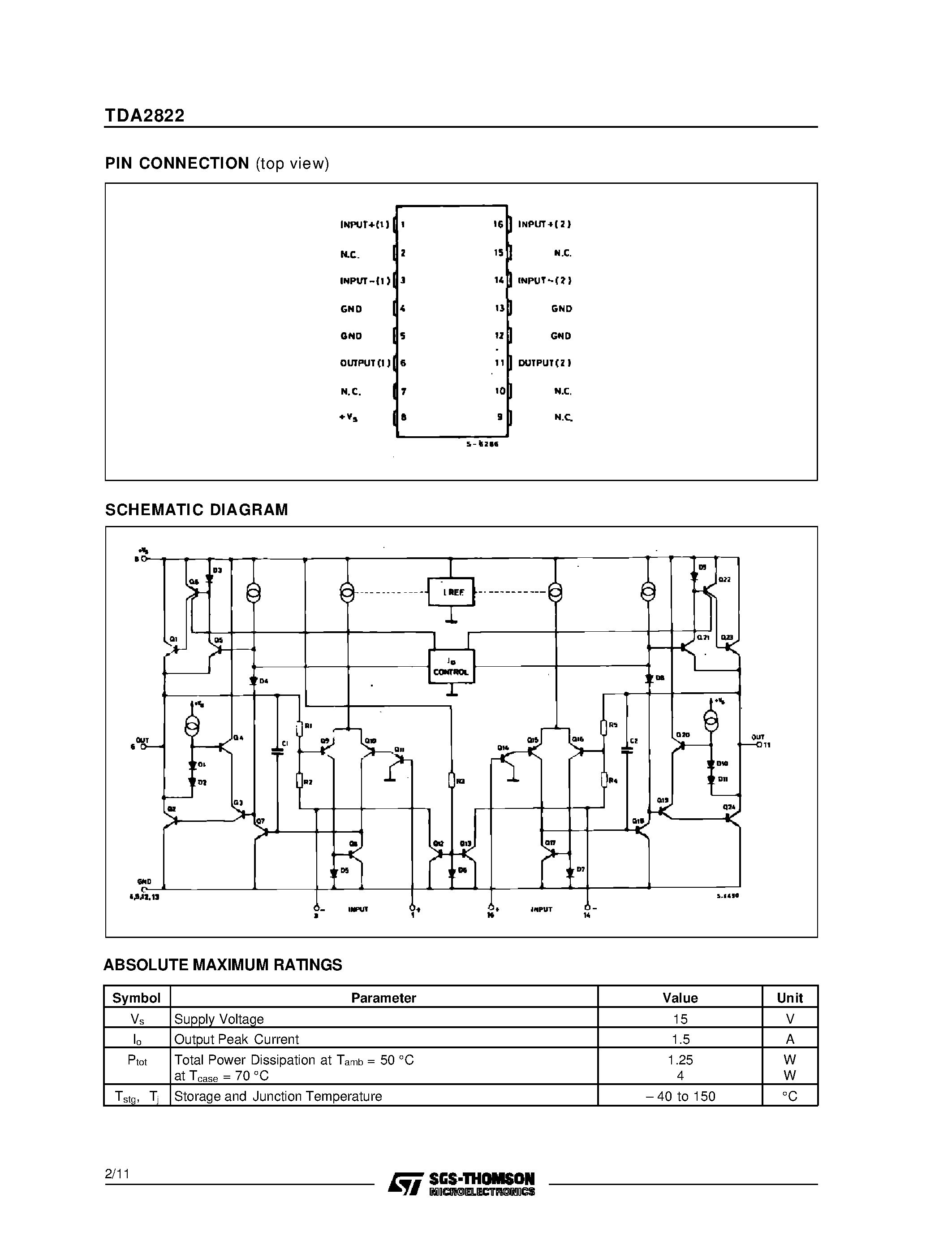 Datasheet TDA2822 page 2 Datasheet TDA2822 - DUAL POWER AMPLIFIER page 2