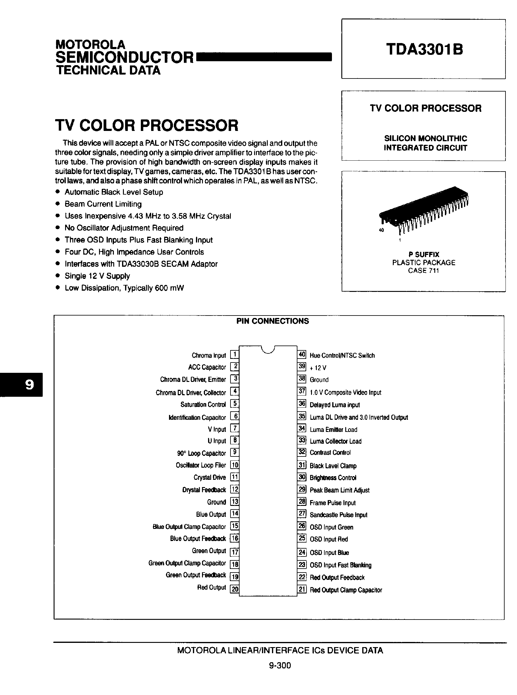 Datasheet TDA3301B - TV COLOR PROCESSOR page 1