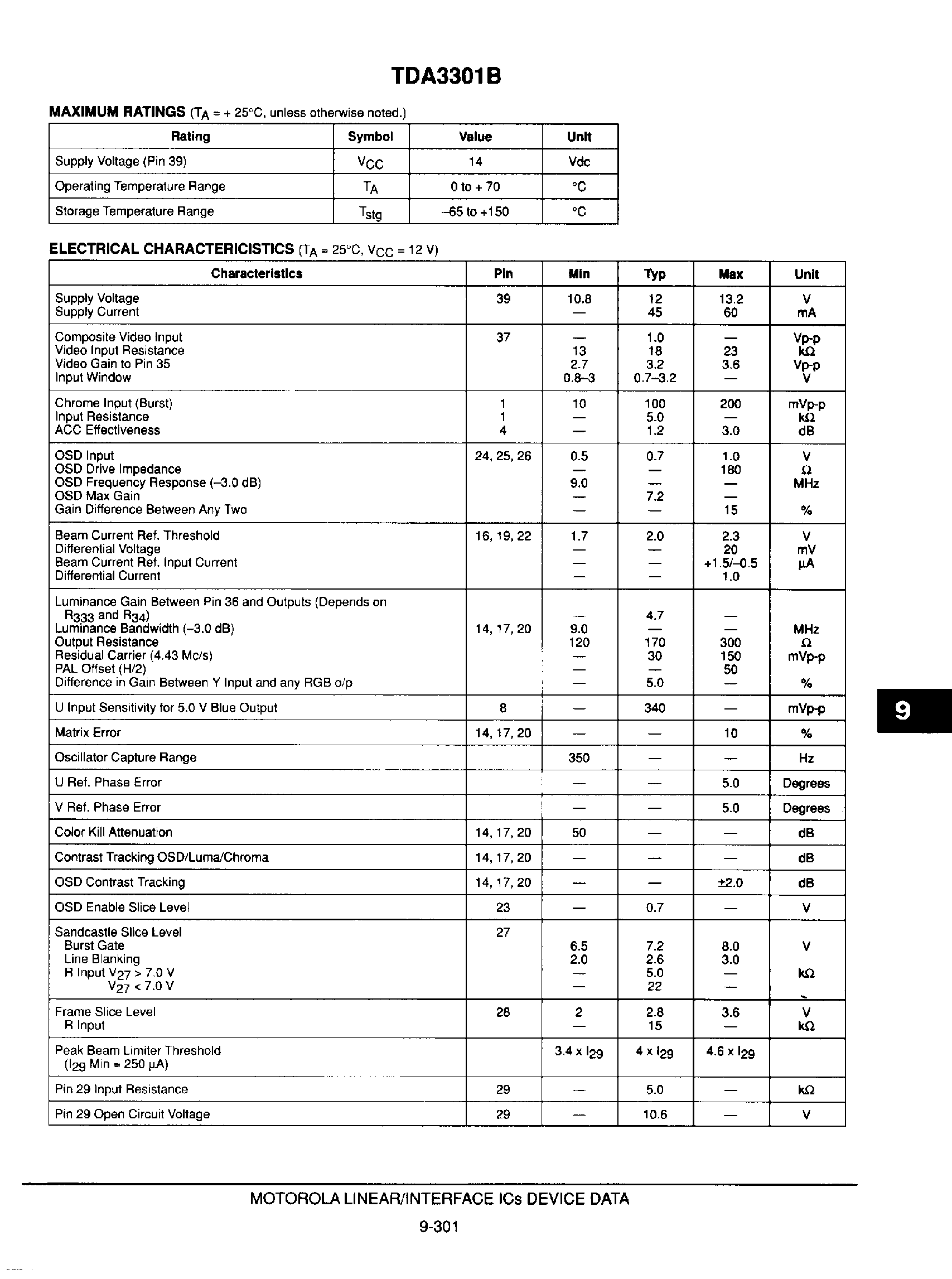 Datasheet TDA3301B - TV COLOR PROCESSOR page 2
