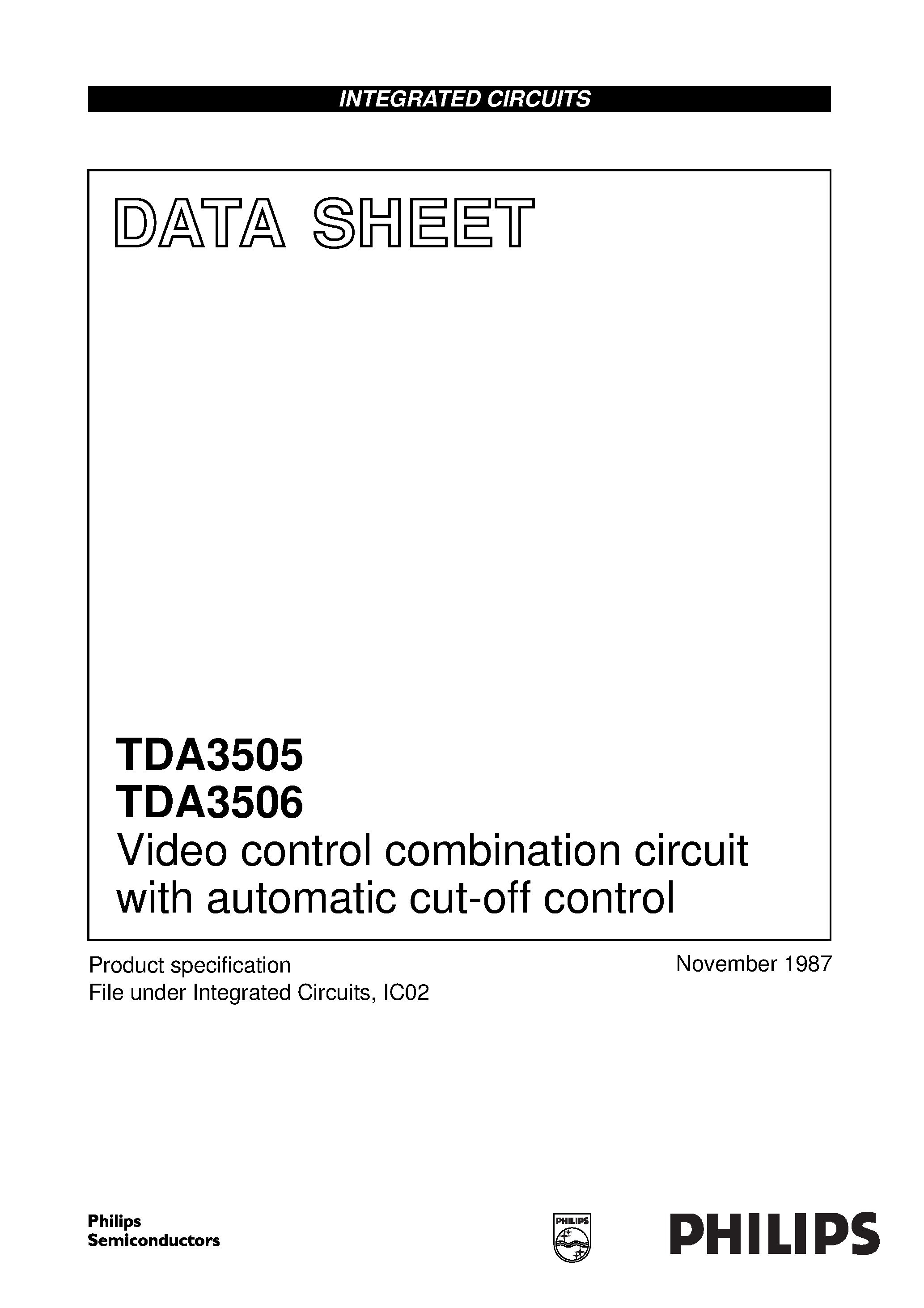 Даташит TDA3505 - Video control combination circuit with automatic cut-off control страница 1