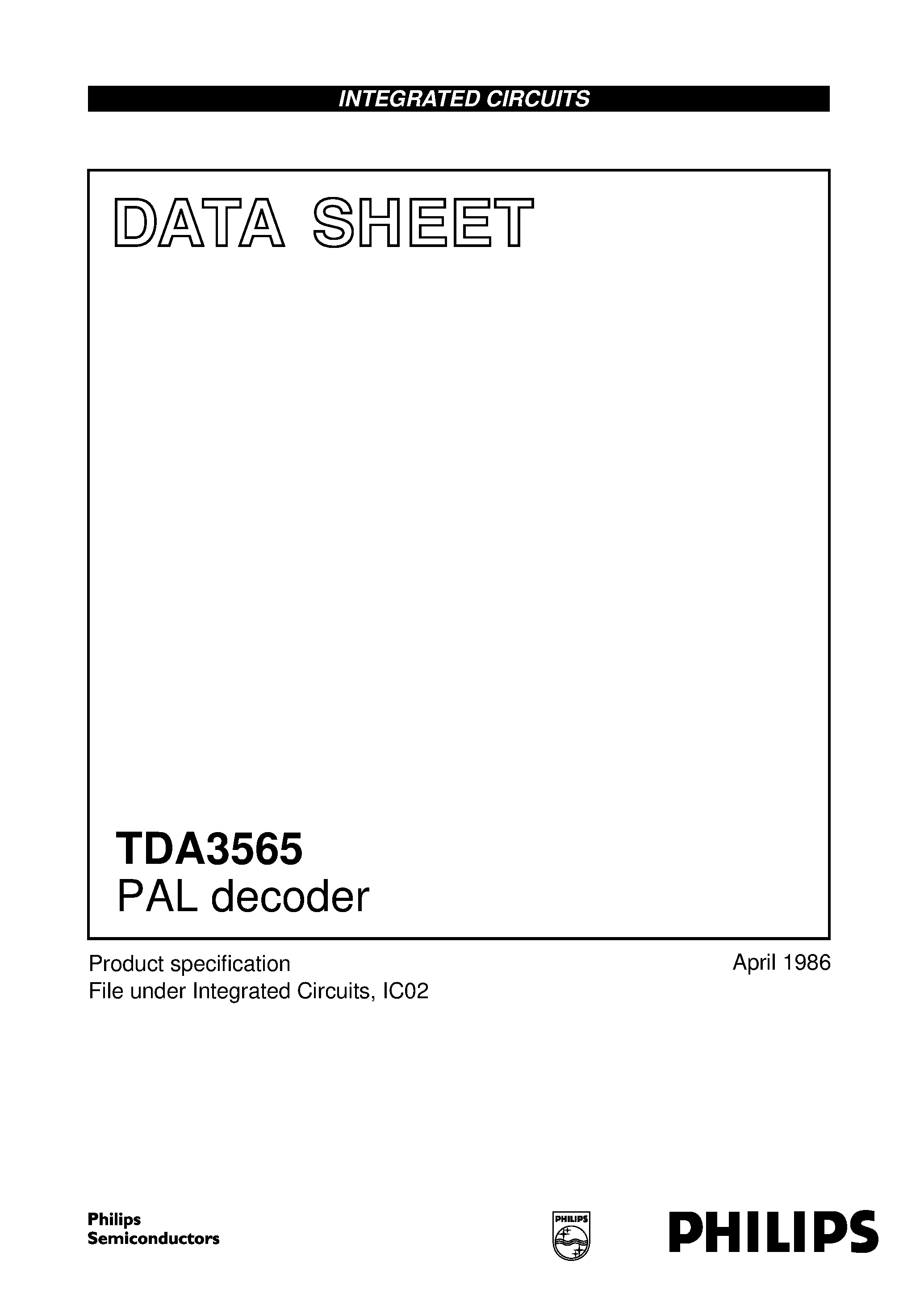 Datasheet TDA3565 - PAL decoder page 1