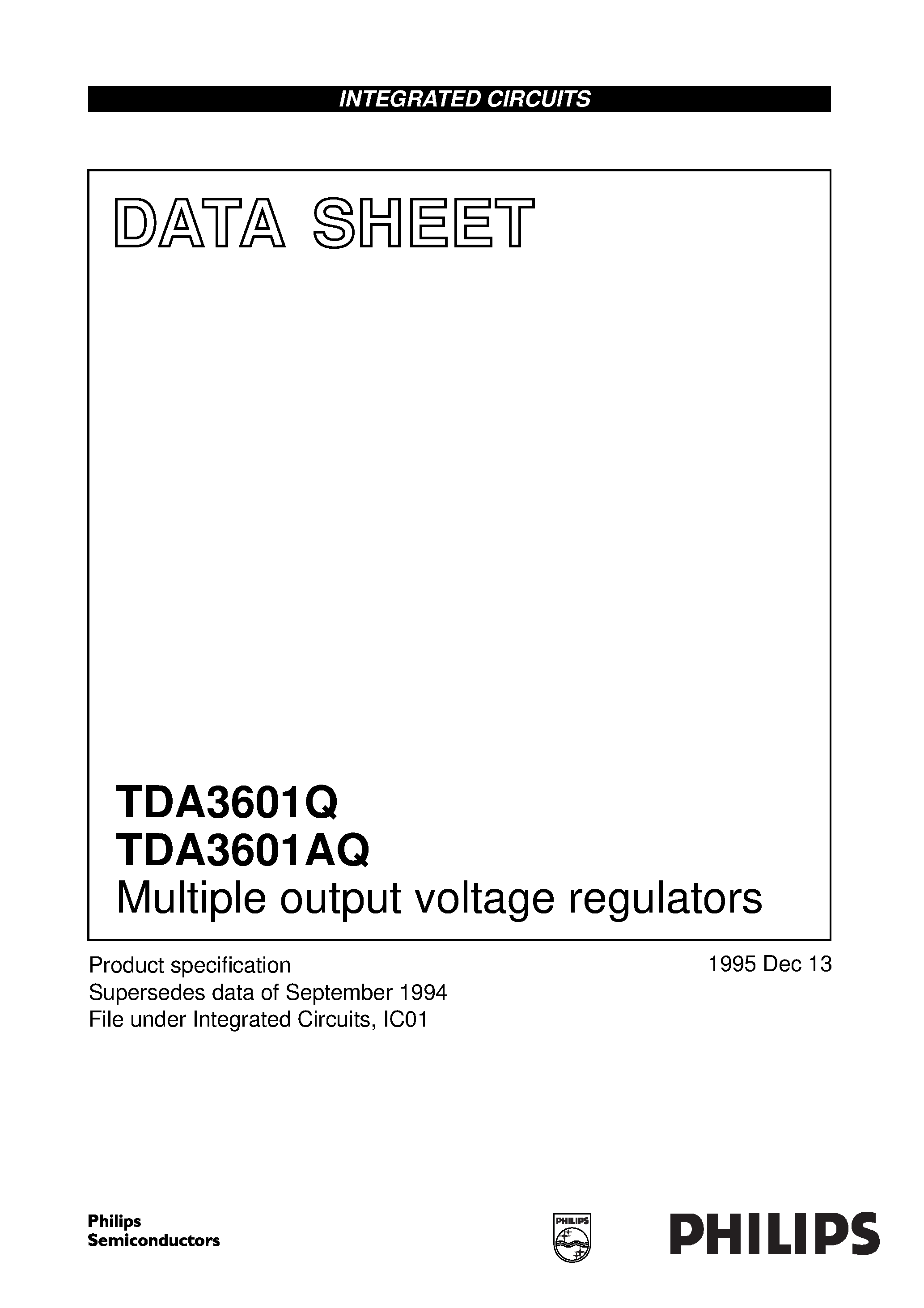 Datasheet TDA3601AQ - Multiple output voltage regulators page 1