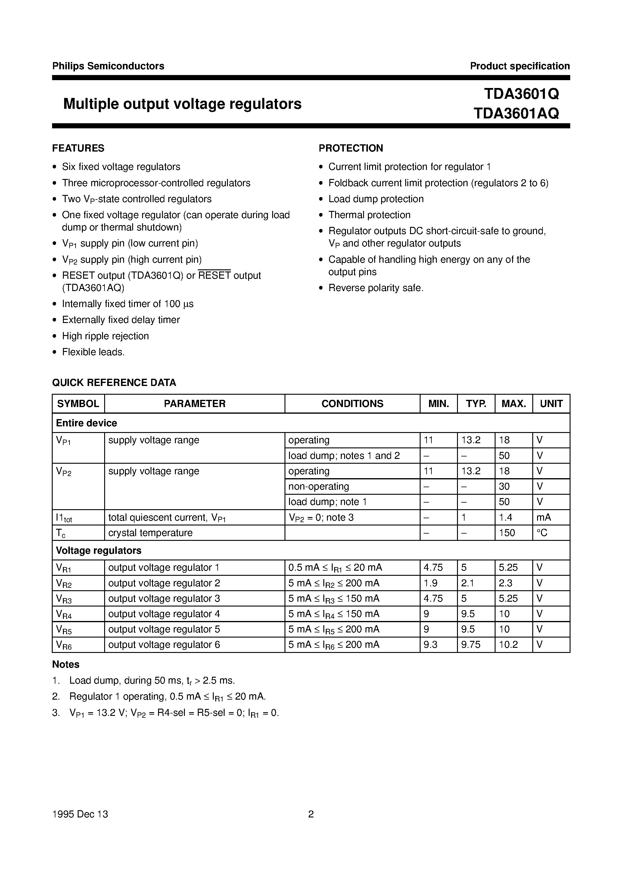 Datasheet TDA3601Q - Multiple output voltage regulators page 2