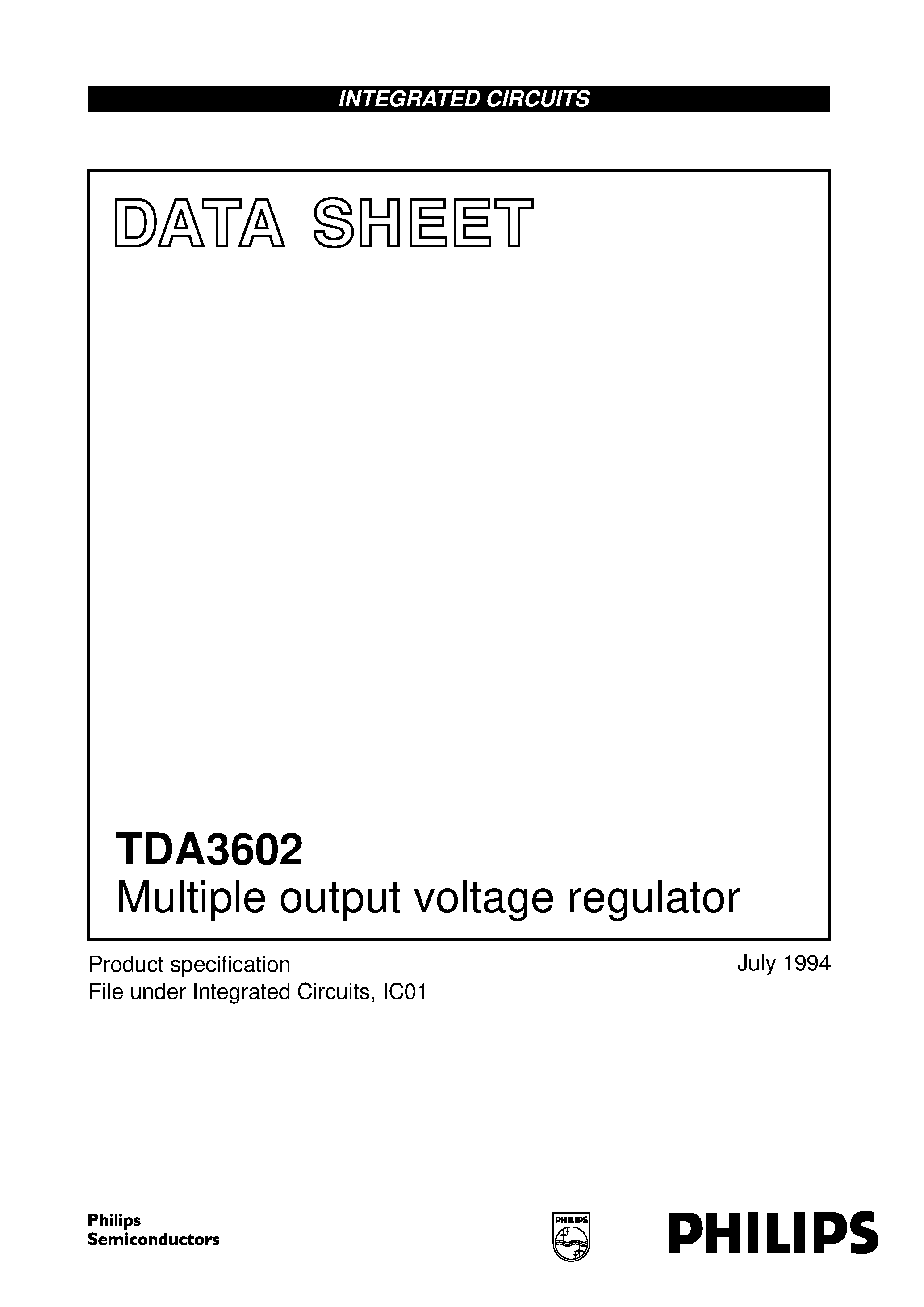 Datasheet TDA3602 page 1 Datasheet TDA3602 - Multiple output voltage regulator page 1