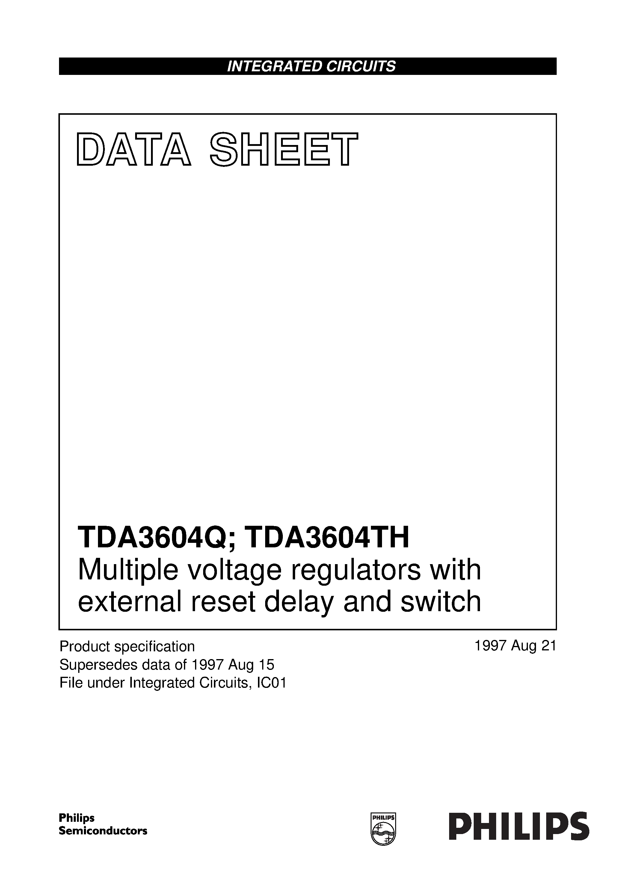 Datasheet TDA3604Q - Multiple voltage regulators with external reset delay and switch page 1