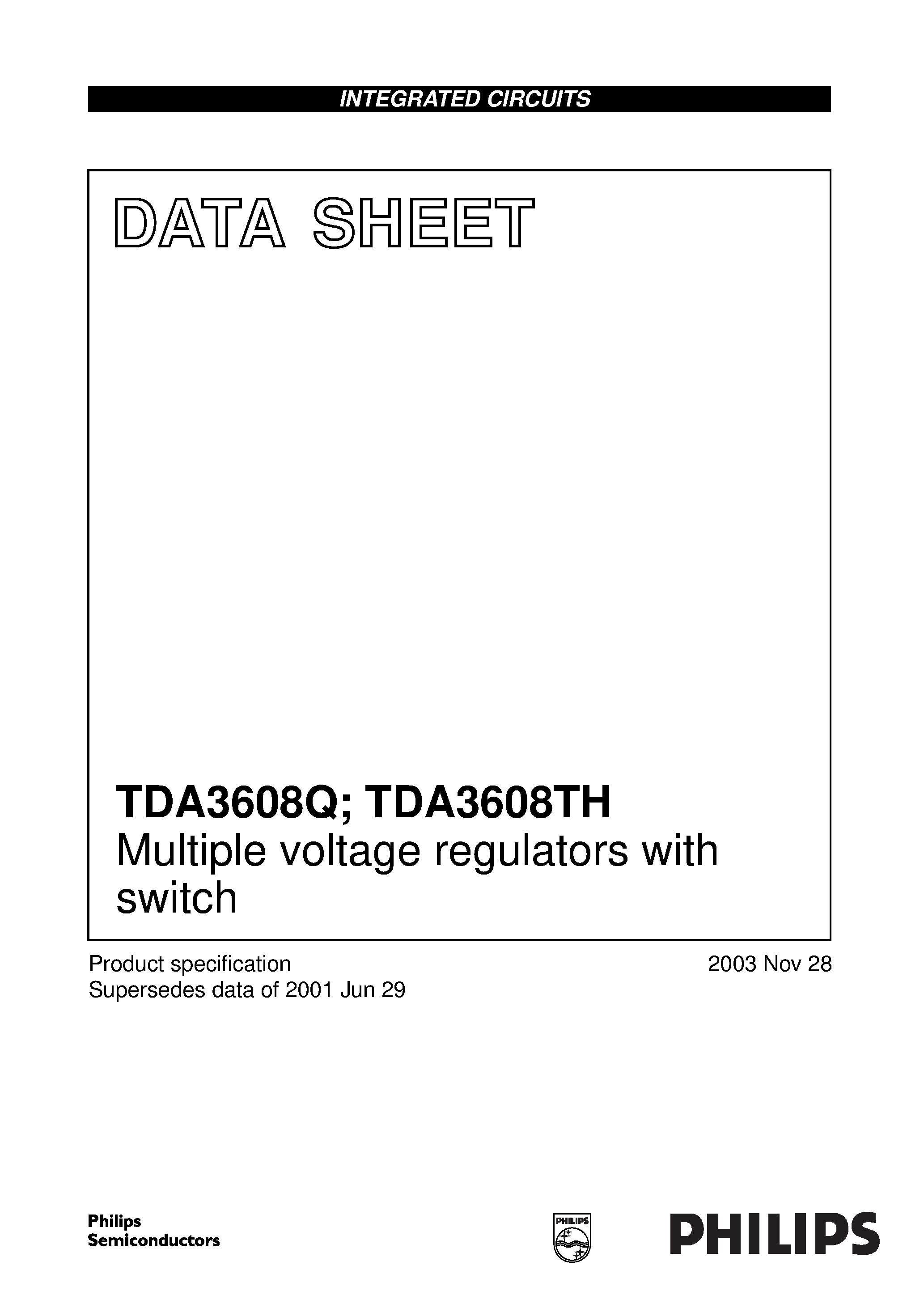 Datasheet TDA3608TH - Multiple voltage regulators with switch page 1