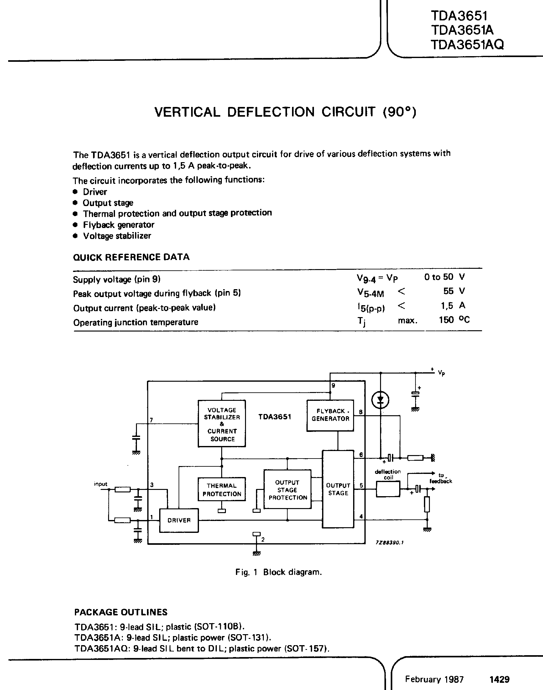 Datasheet TDA3651A - VERTICAL DEFLECTION CIRCUIT page 1