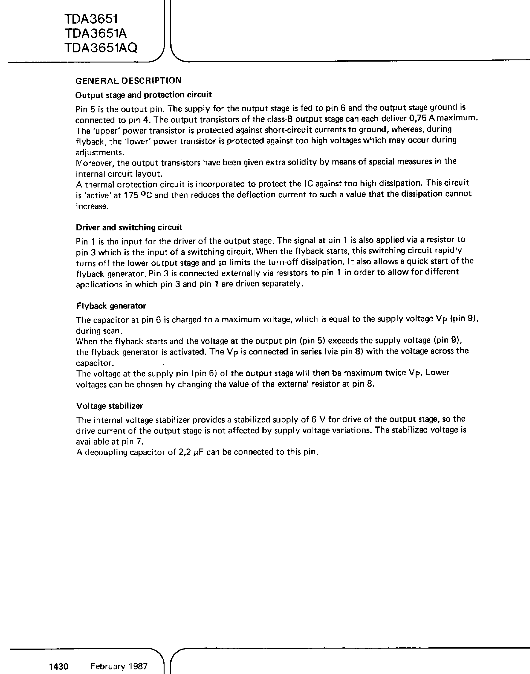 Datasheet TDA3651Q - VERTICAL DEFLECTION CIRCUIT page 2