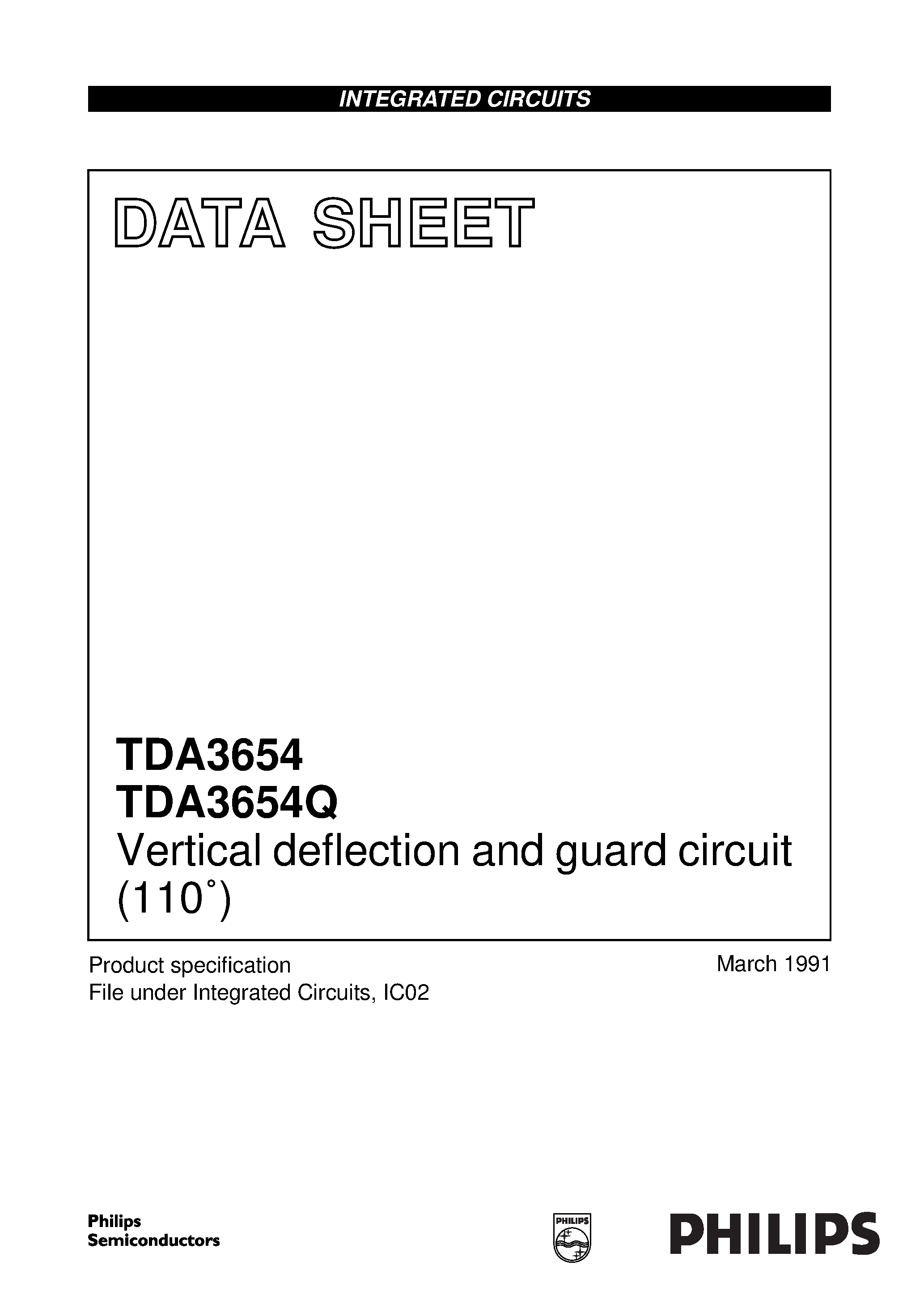 Datasheet TDA3654 - Vertical deflection and guard circuit 110 page 1