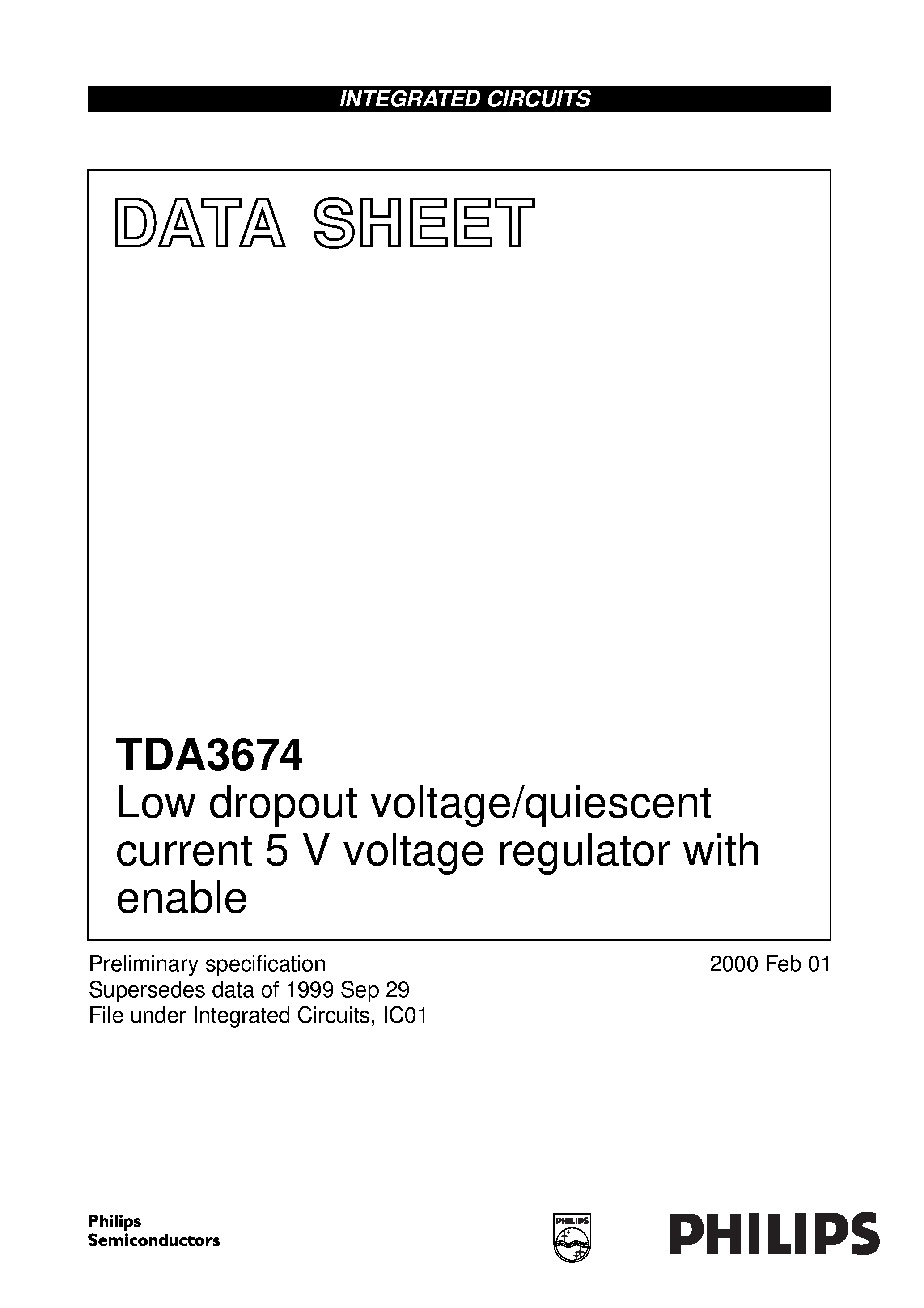 Даташит TDA3674T - Low dropout voltage/quiescent current 5 V voltage regulator with enable страница 1