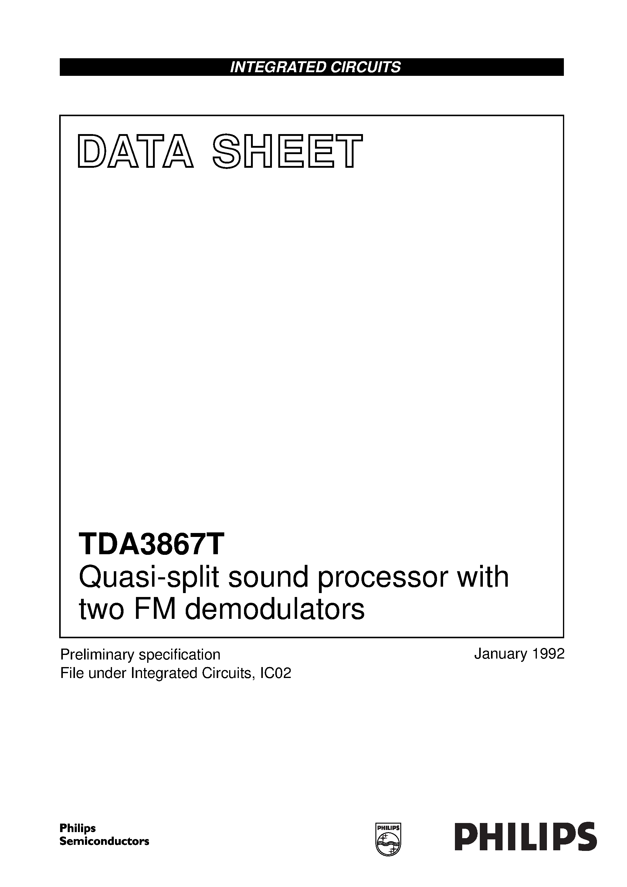 Datasheet TDA3867T page 1 Datasheet TDA3867T - Quasi-split sound processor with two FM demodulators page 1