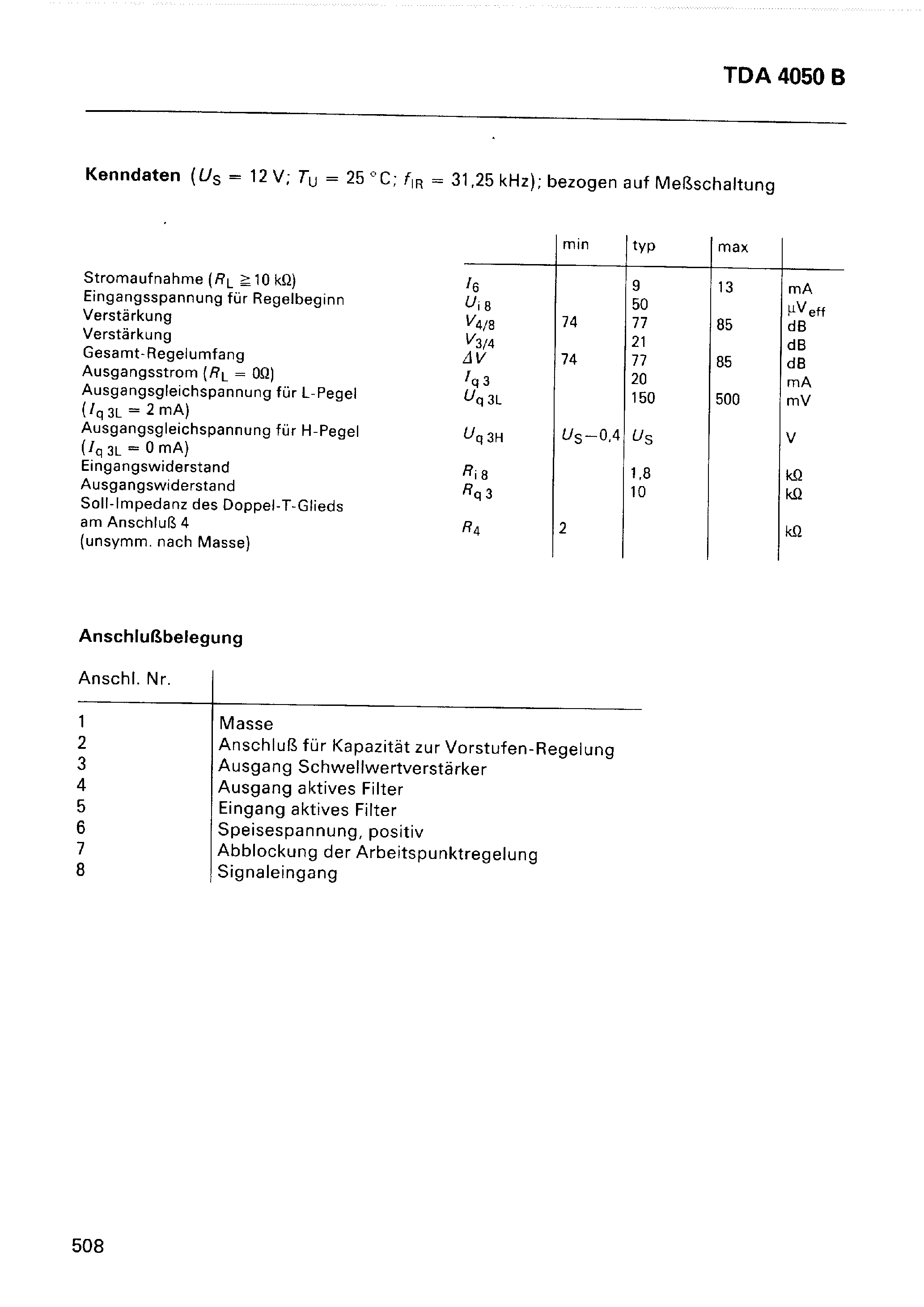 Datasheet TDA4050 page 2 Datasheet TDA4050 - Infrarot-Vorverstarker page 2