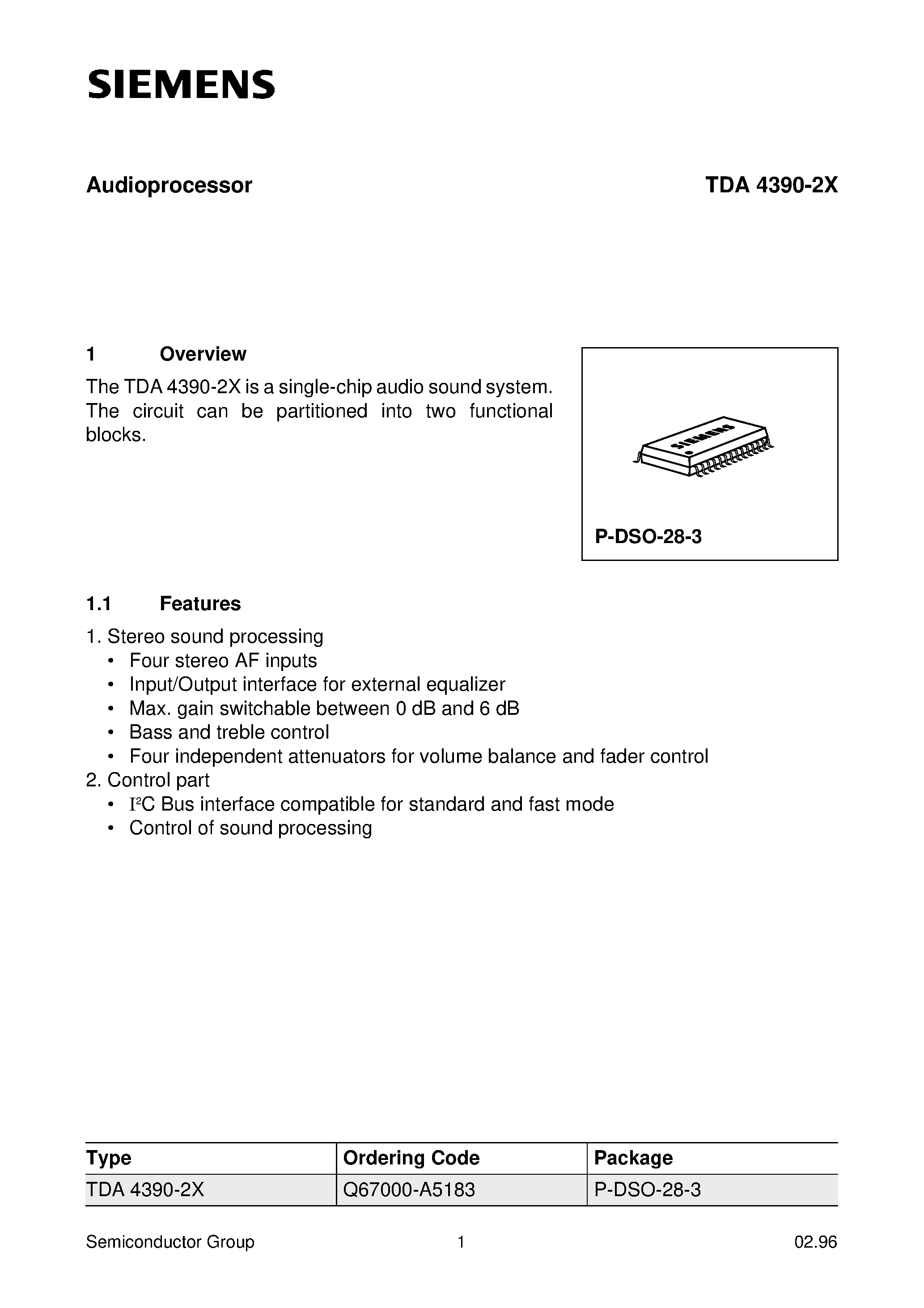 Datasheet TDA4390-2X - Audioprocessor page 1