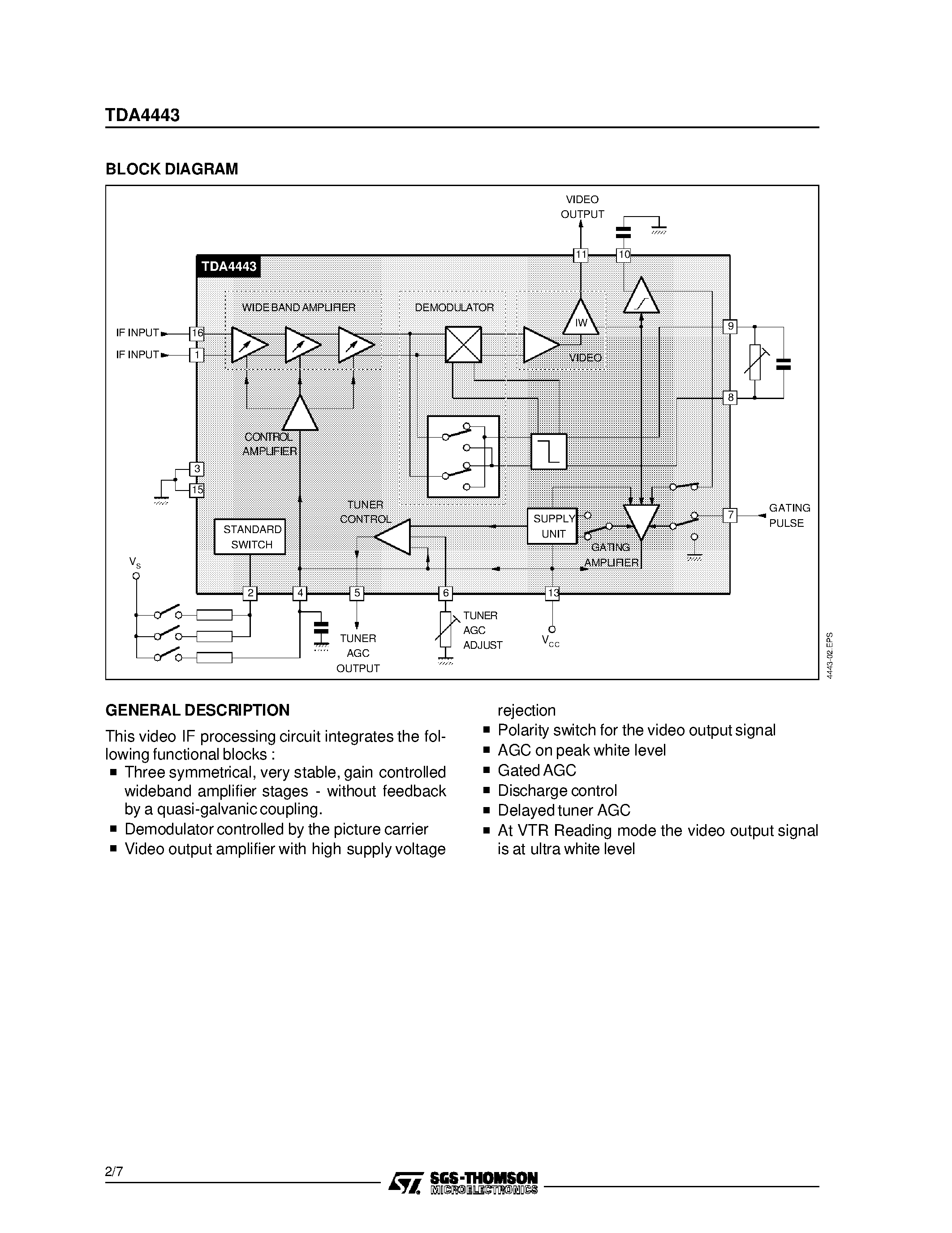Datasheet TDA4443 - MULTISTANDARD VIDEO IF AMPLIFIER page 2