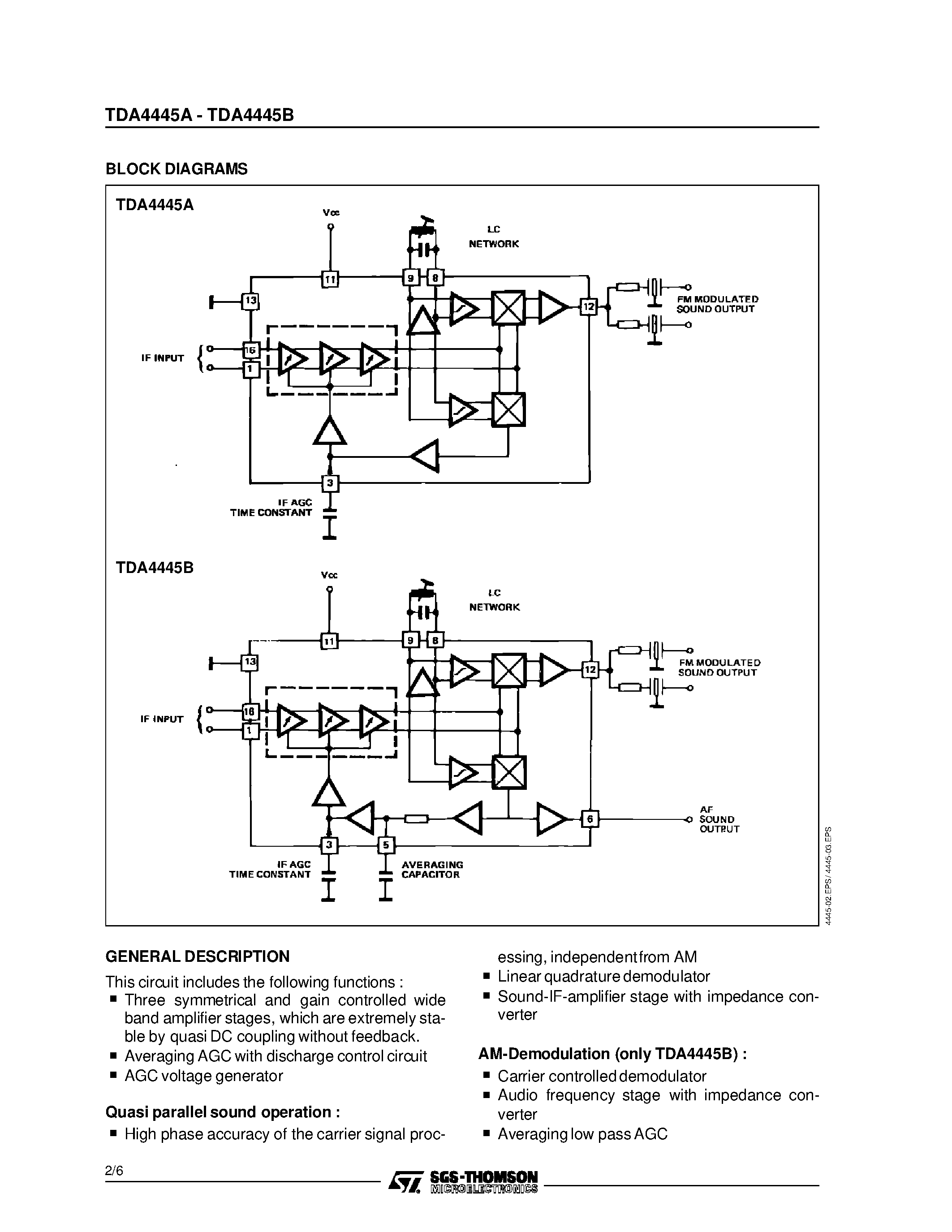 Datasheet TDA4445A - SOUND IF AMPLIFIER page 2