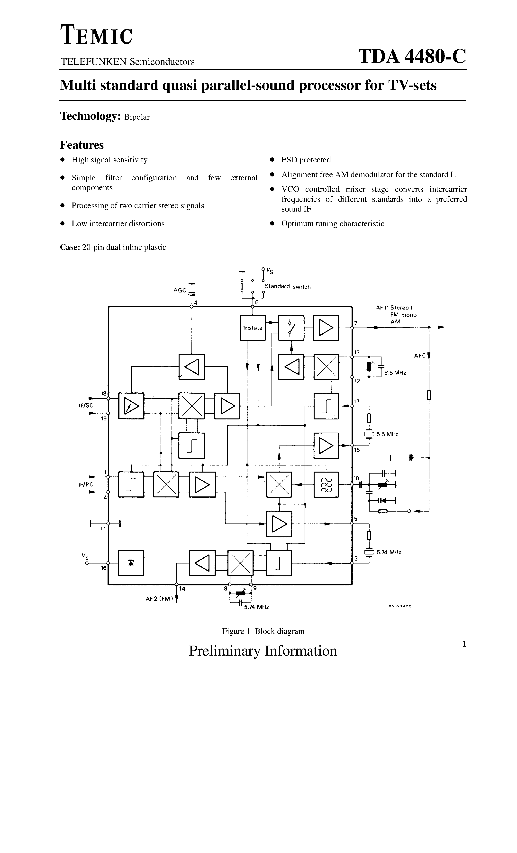 Datasheet TDA4480-C page 1 Datasheet TDA4480-C - Multi standard quasi parallel-sound processor for TV-sets page 1