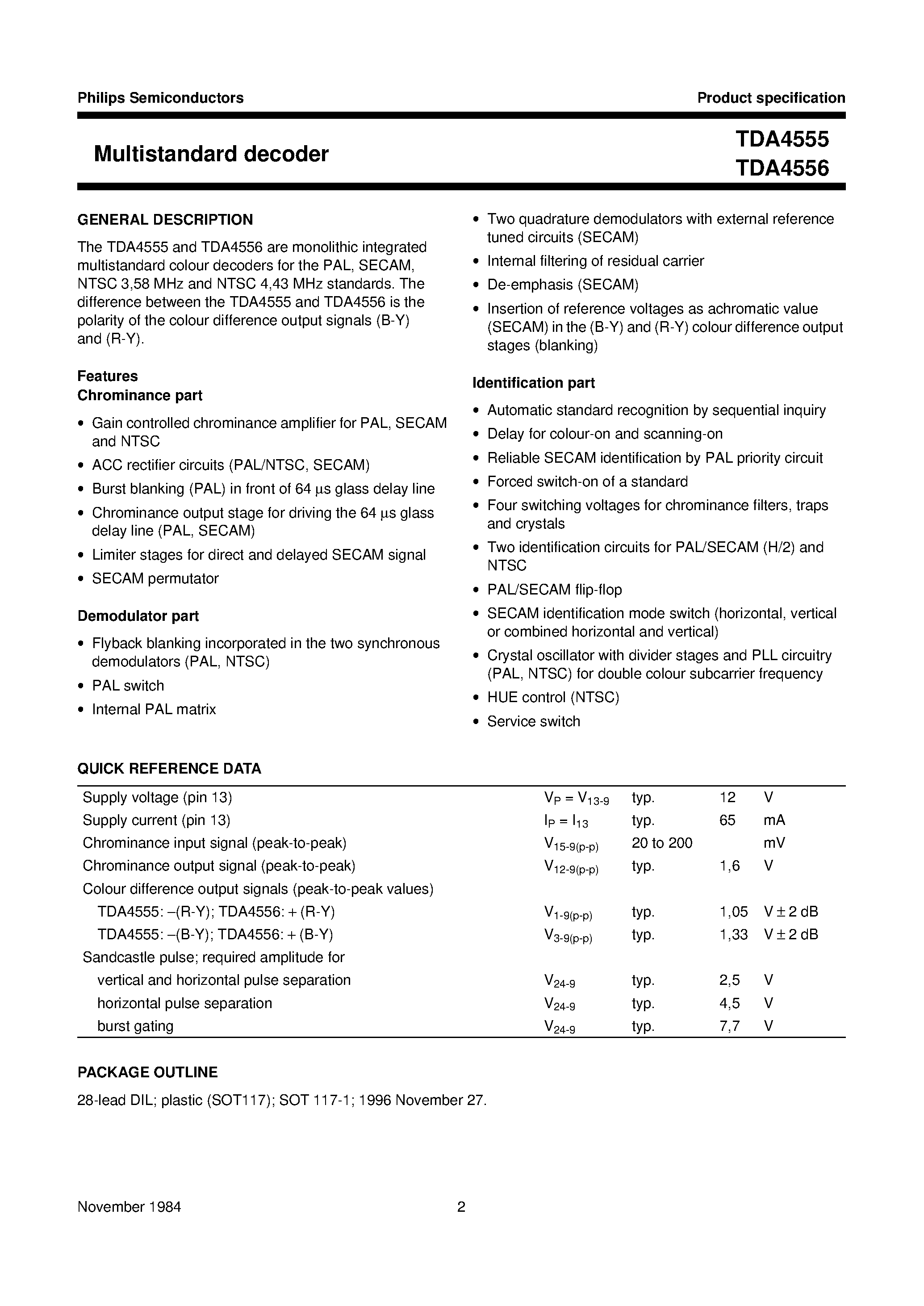 Datasheet TDA4555 - Multistandard decoder page 2