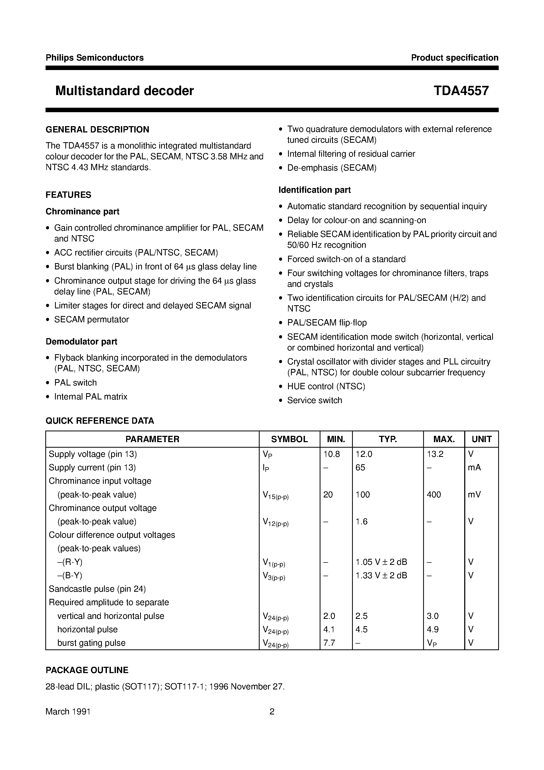Datasheet TDA4557 - Multistandard decoder page 2