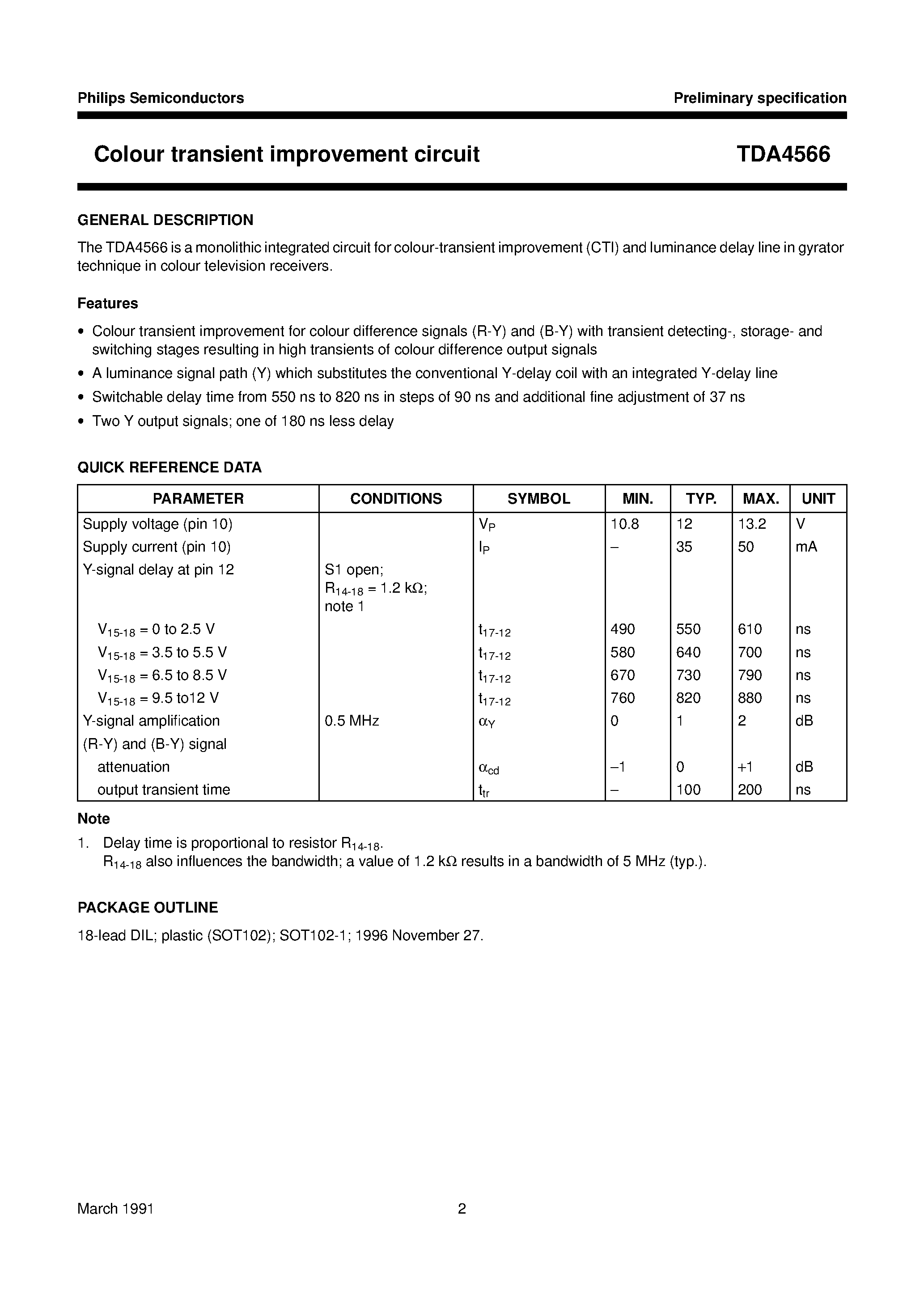 Datasheet TDA4566 - Colour transient improvement circuit page 2