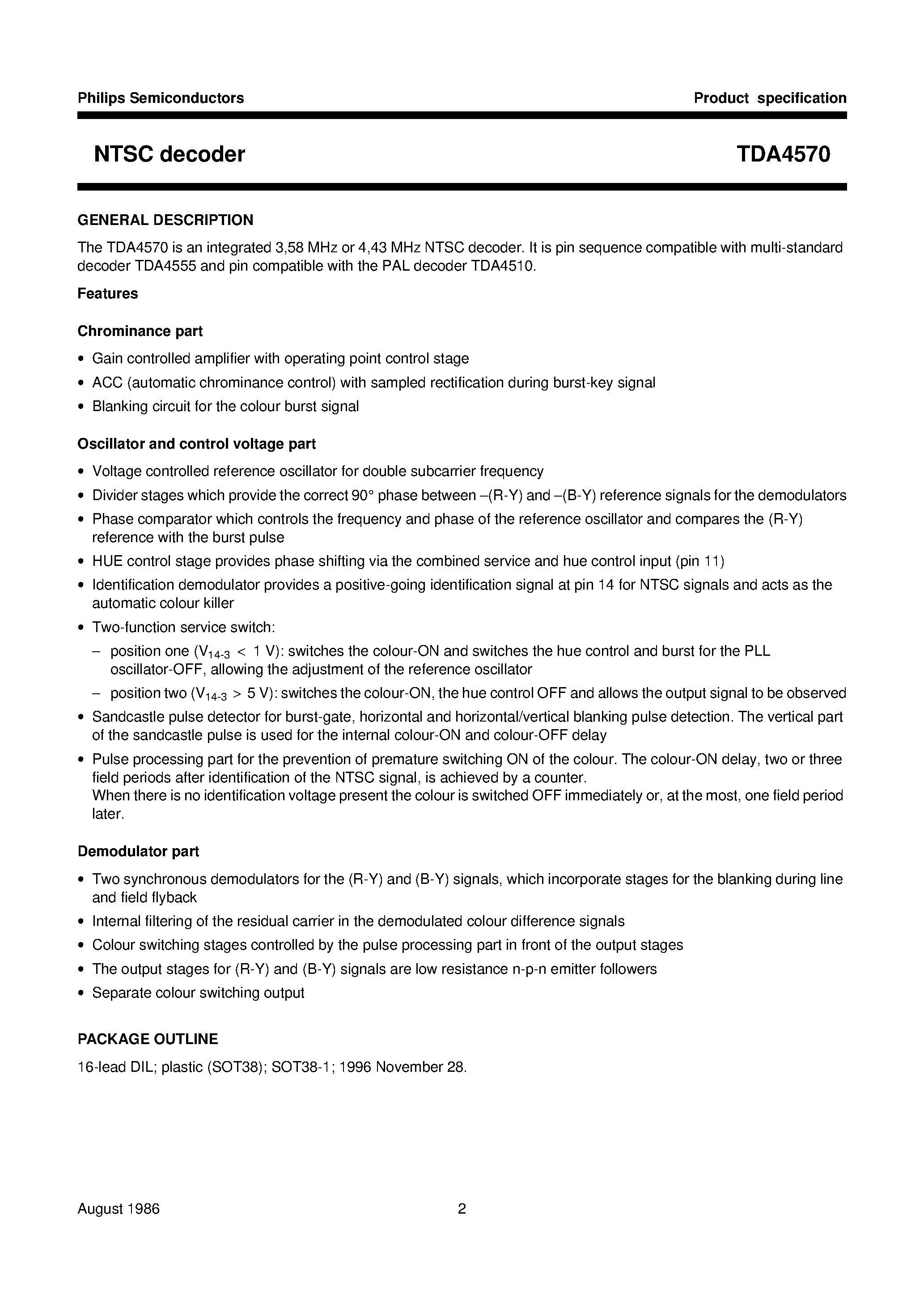 Datasheet TDA4570 - NTSC decoder page 2