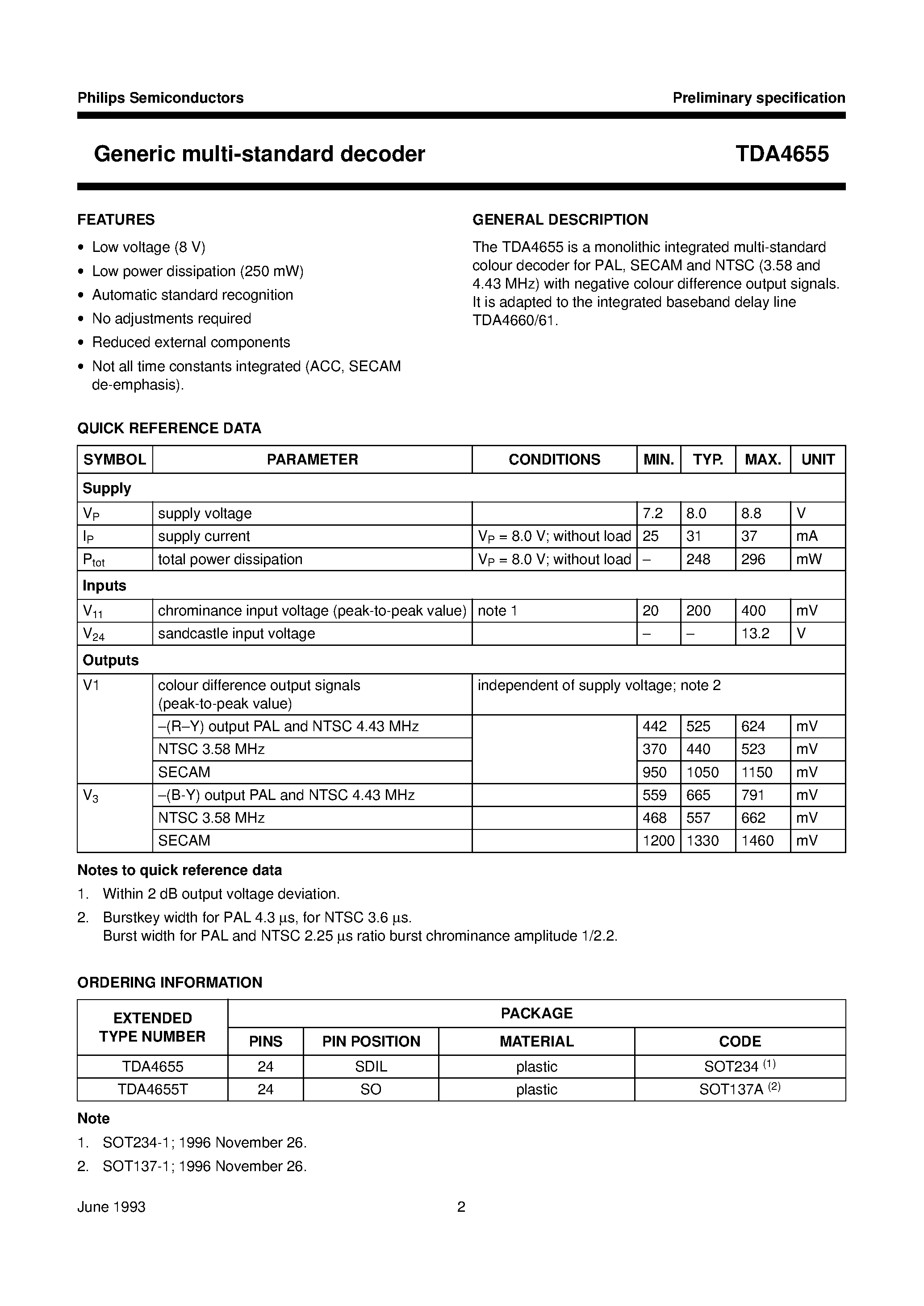 Datasheet TDA4655T - Generic multi-standard decoder page 2