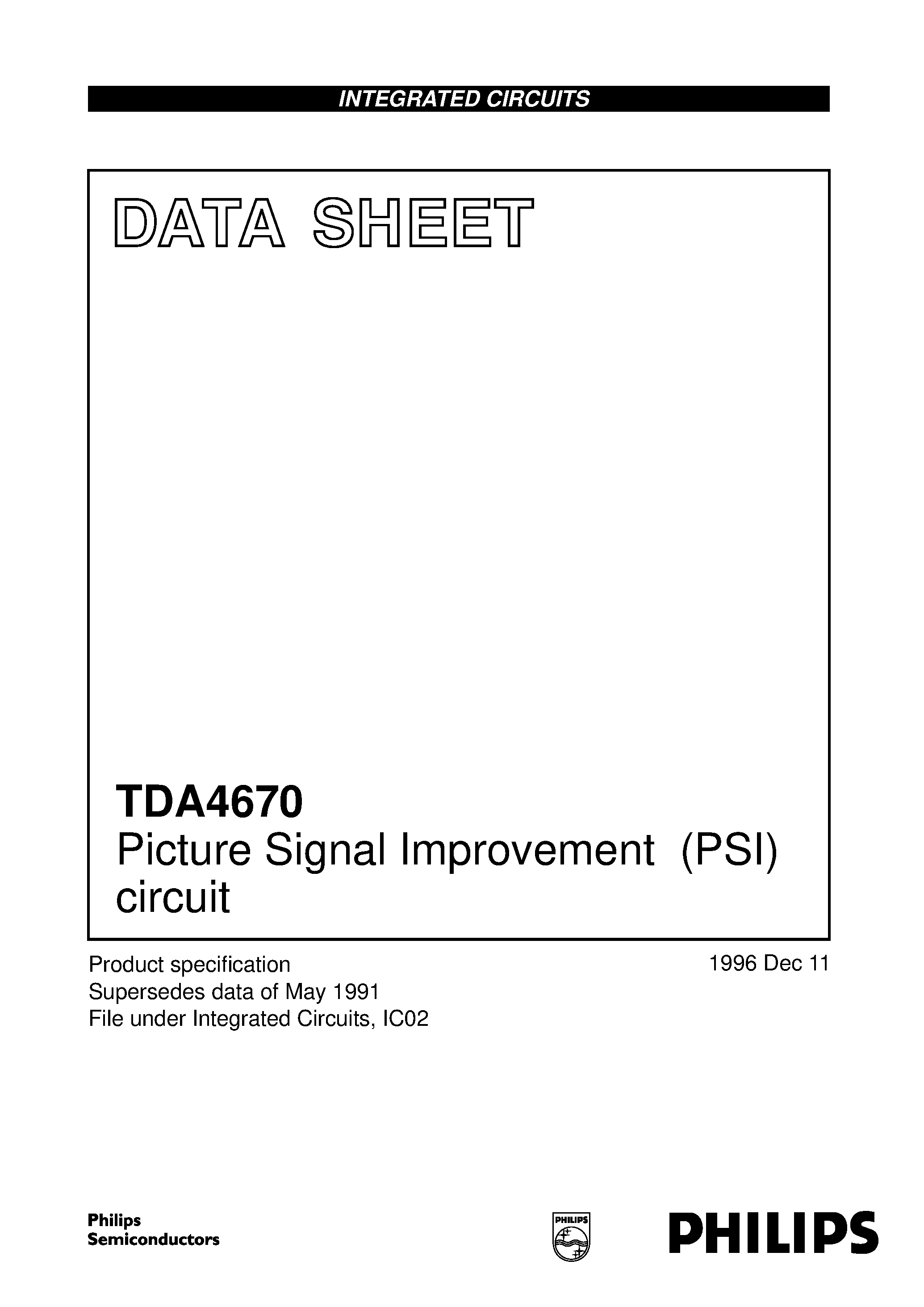 Datasheet TDA4670 page 1 Datasheet TDA4670 - Picture Signal Improvement PSI circuit page 1