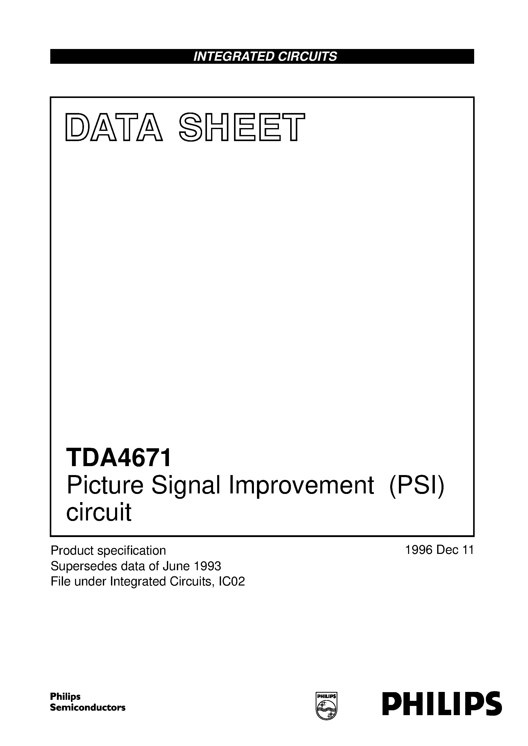 Datasheet TDA4671 page 1 Datasheet TDA4671 - Picture Signal Improvement PSI circuit page 1