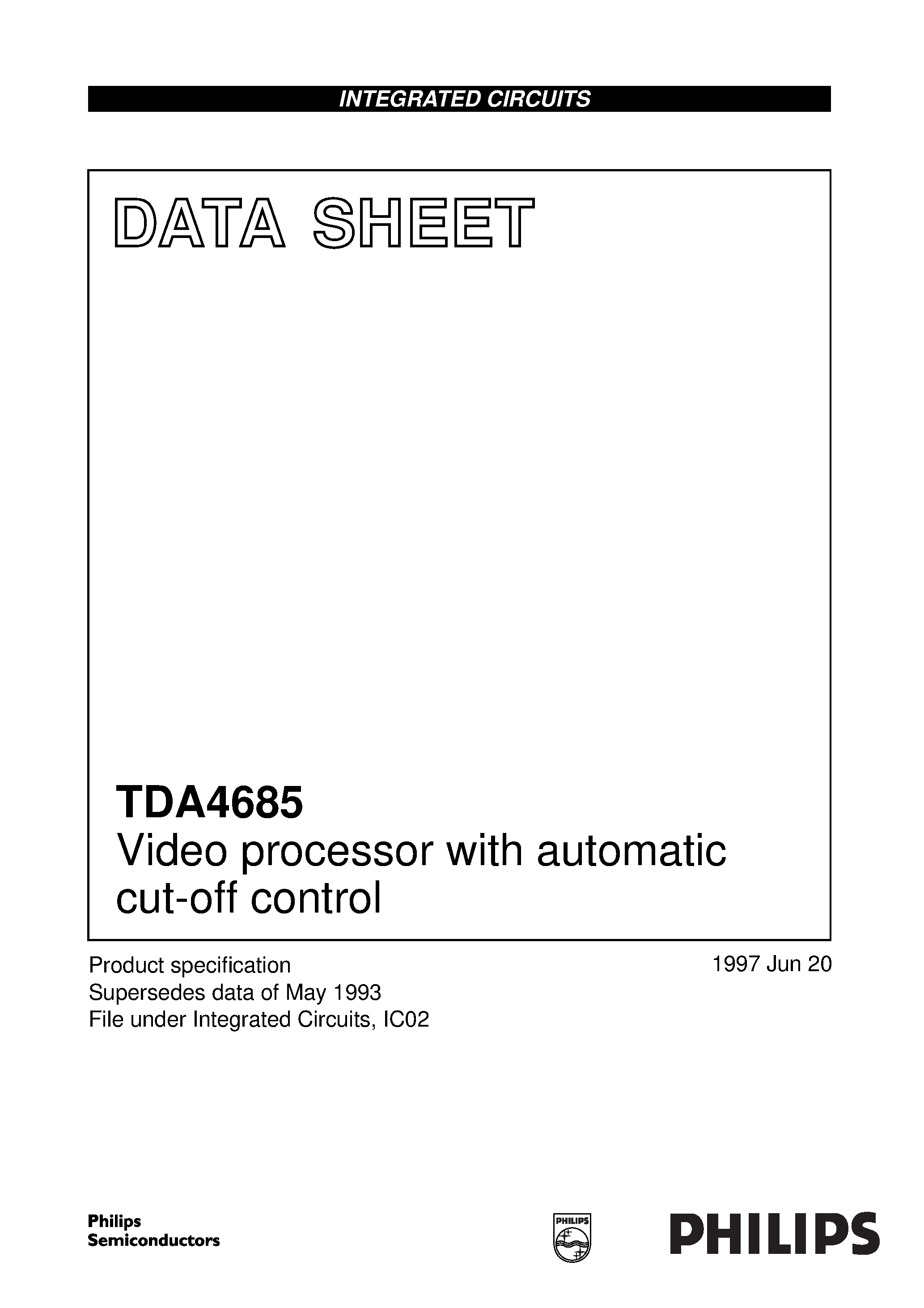 Datasheet TDA4685 - Video processor with automatic cut-off control page 1