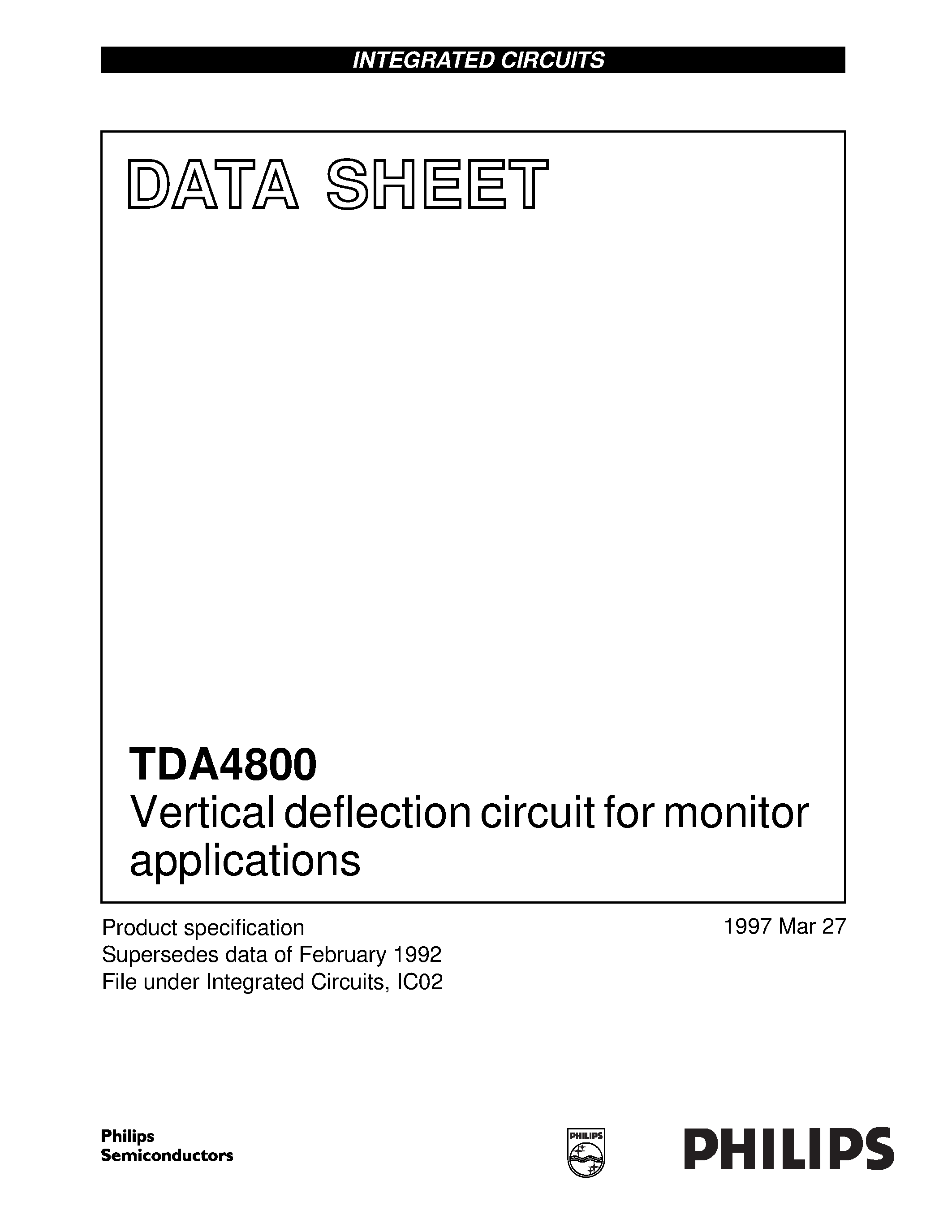 Даташит TDA4800 - Vertical deflection circuit for monitor applications страница 1