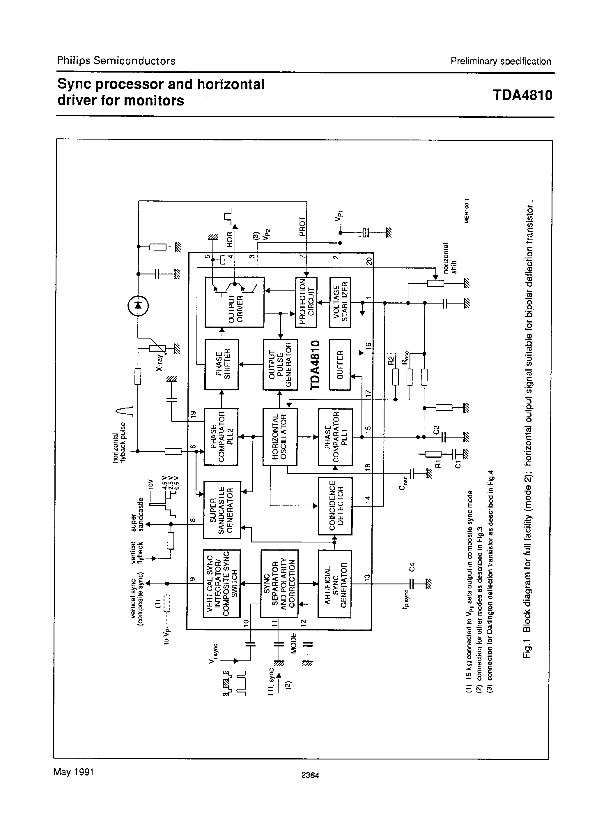 Даташит TDA4810 - SYNC PROCESSOR AND HORIZONTAL DRIVE FOR MONITORS страница 2