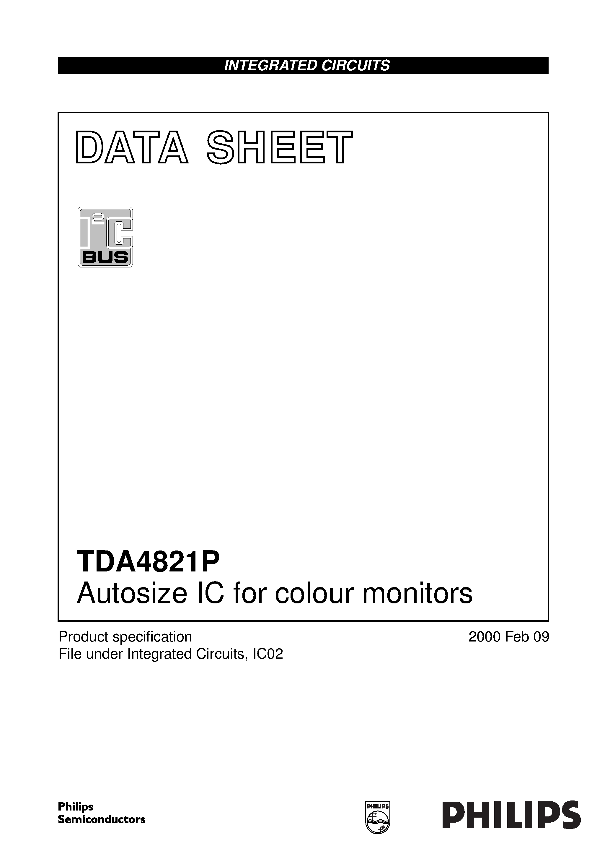 Даташит TDA4821P - Autosize IC for colour monitors страница 1
