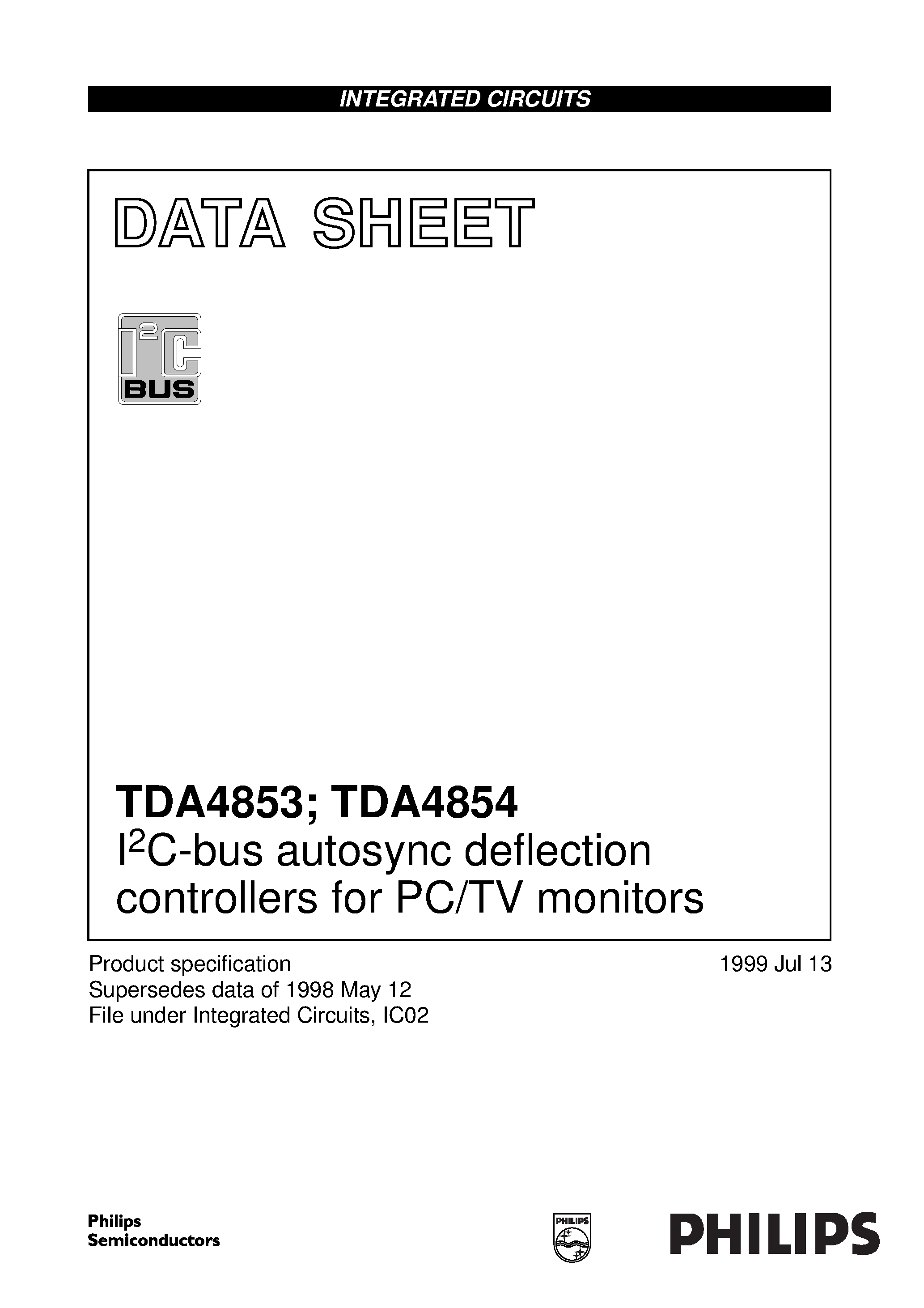 Даташит TDA4854 - I2C-bus autosync deflection controllers for PC/TV monitors страница 1