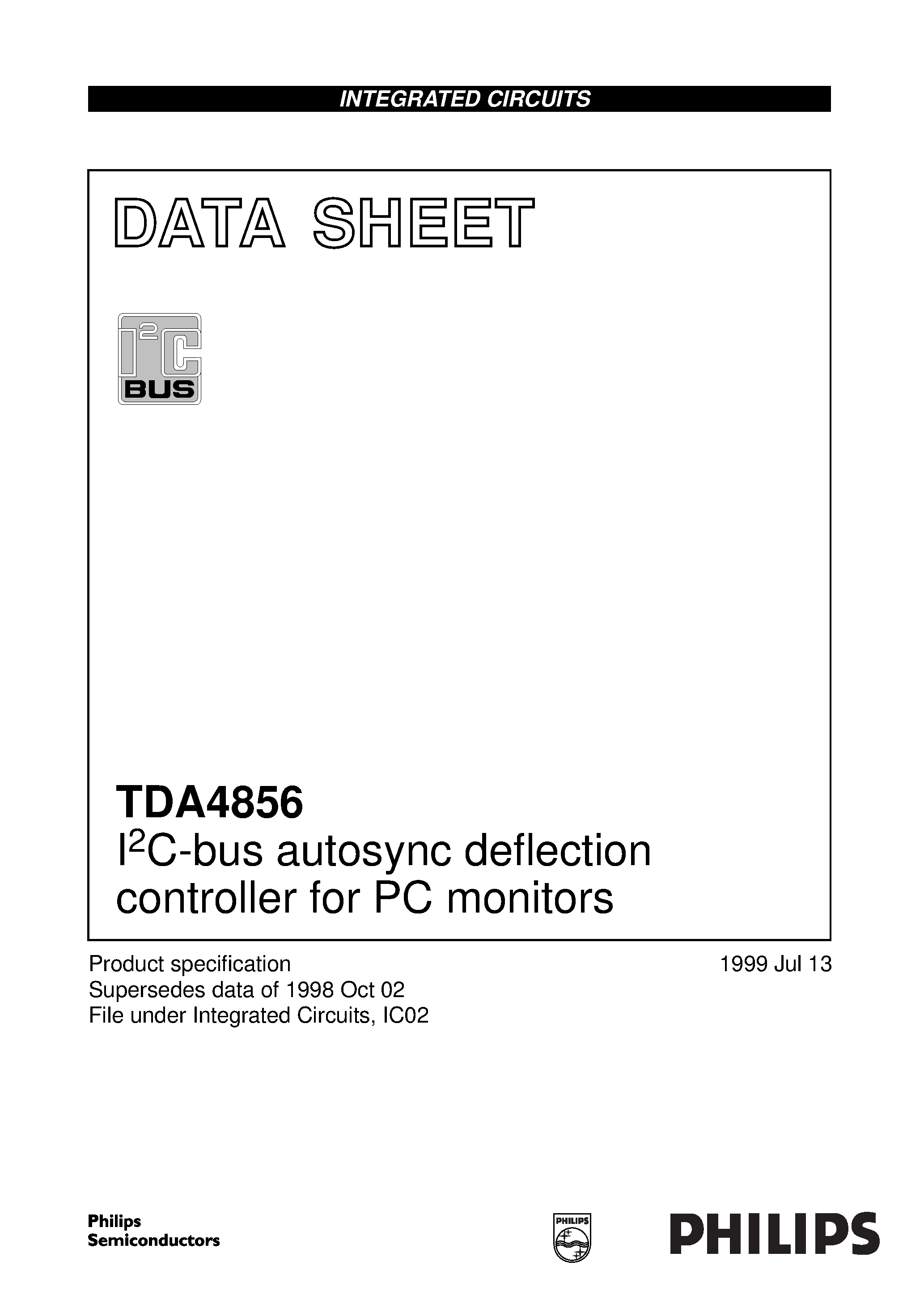 Даташит TDA4856 - I2C-bus autosync deflection controller for PC monitors страница 1