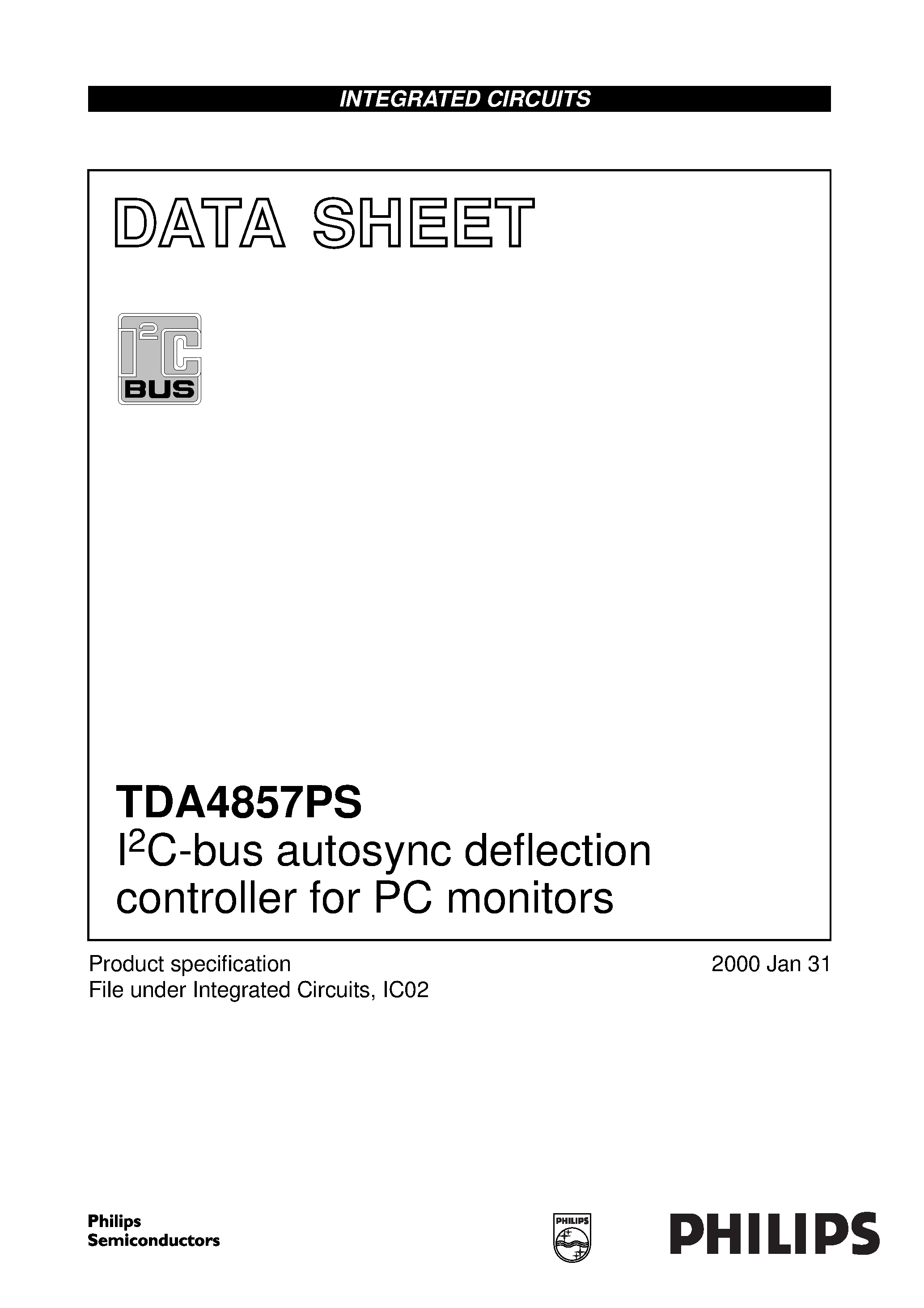 Даташит TDA4857PS - I2C-bus autosync deflection controller for PC monitors страница 1