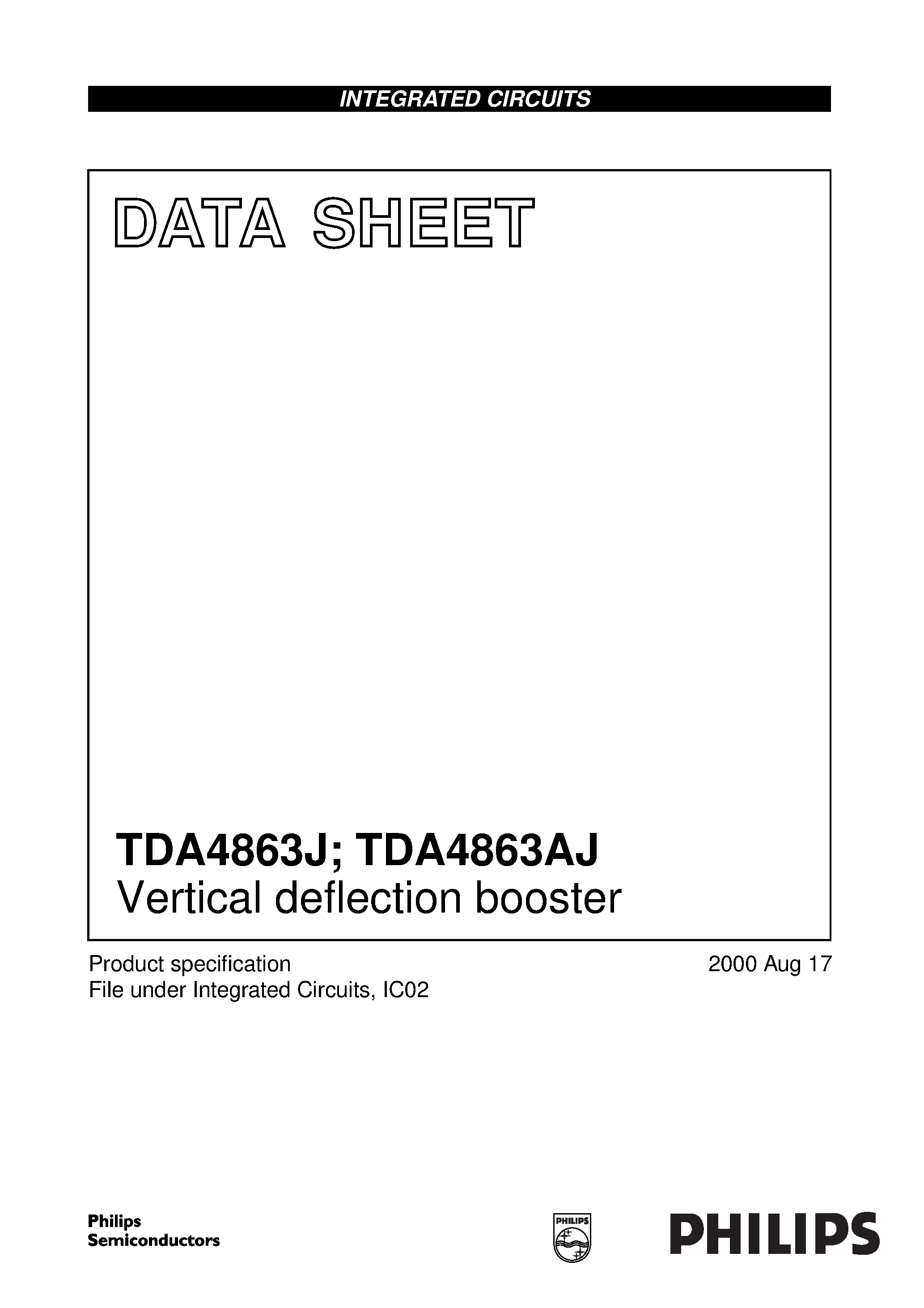 Даташит TDA4863 - Vertical deflection booster страница 1