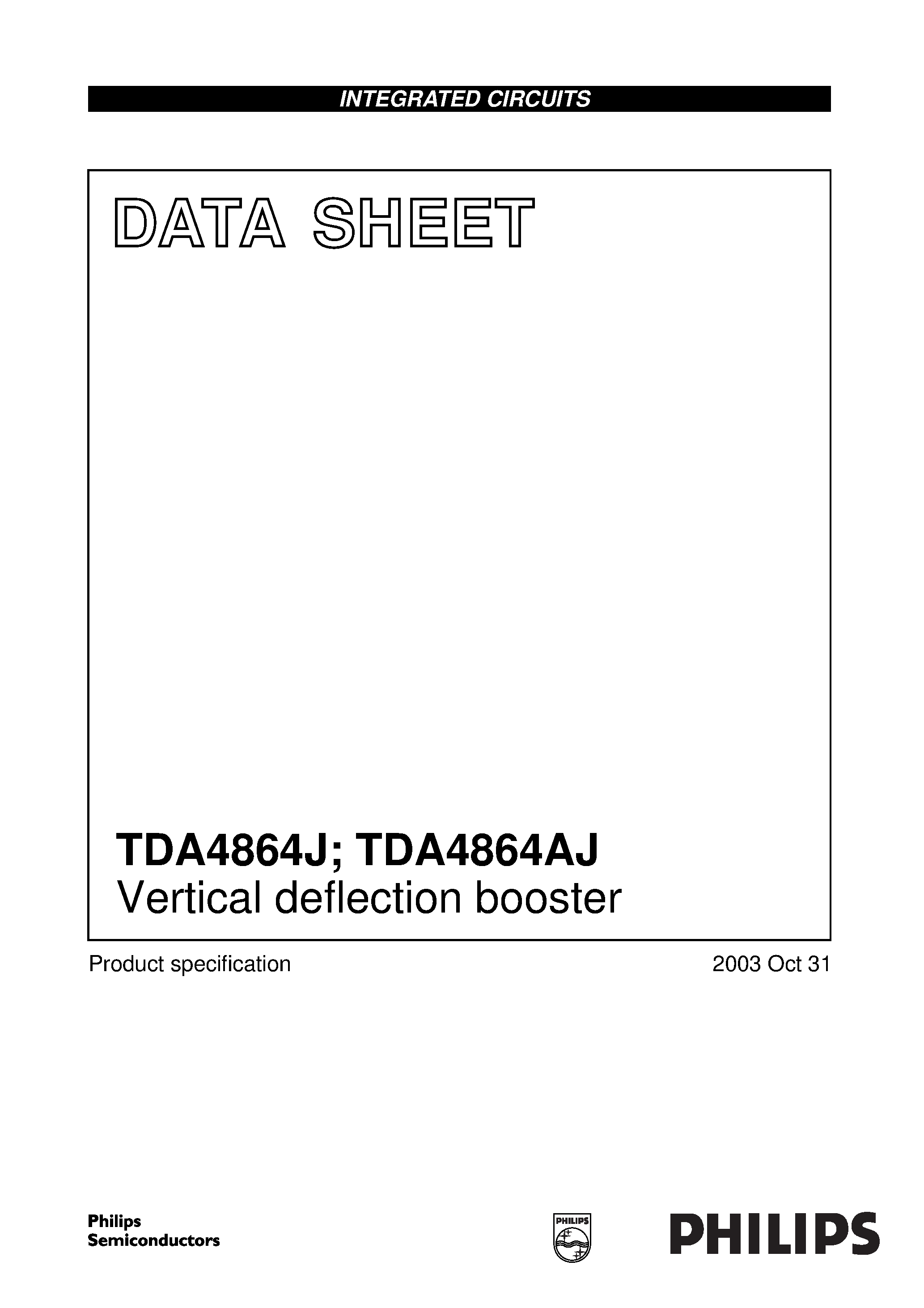 Даташит TDA4864AJ - Vertical deflection booster страница 1