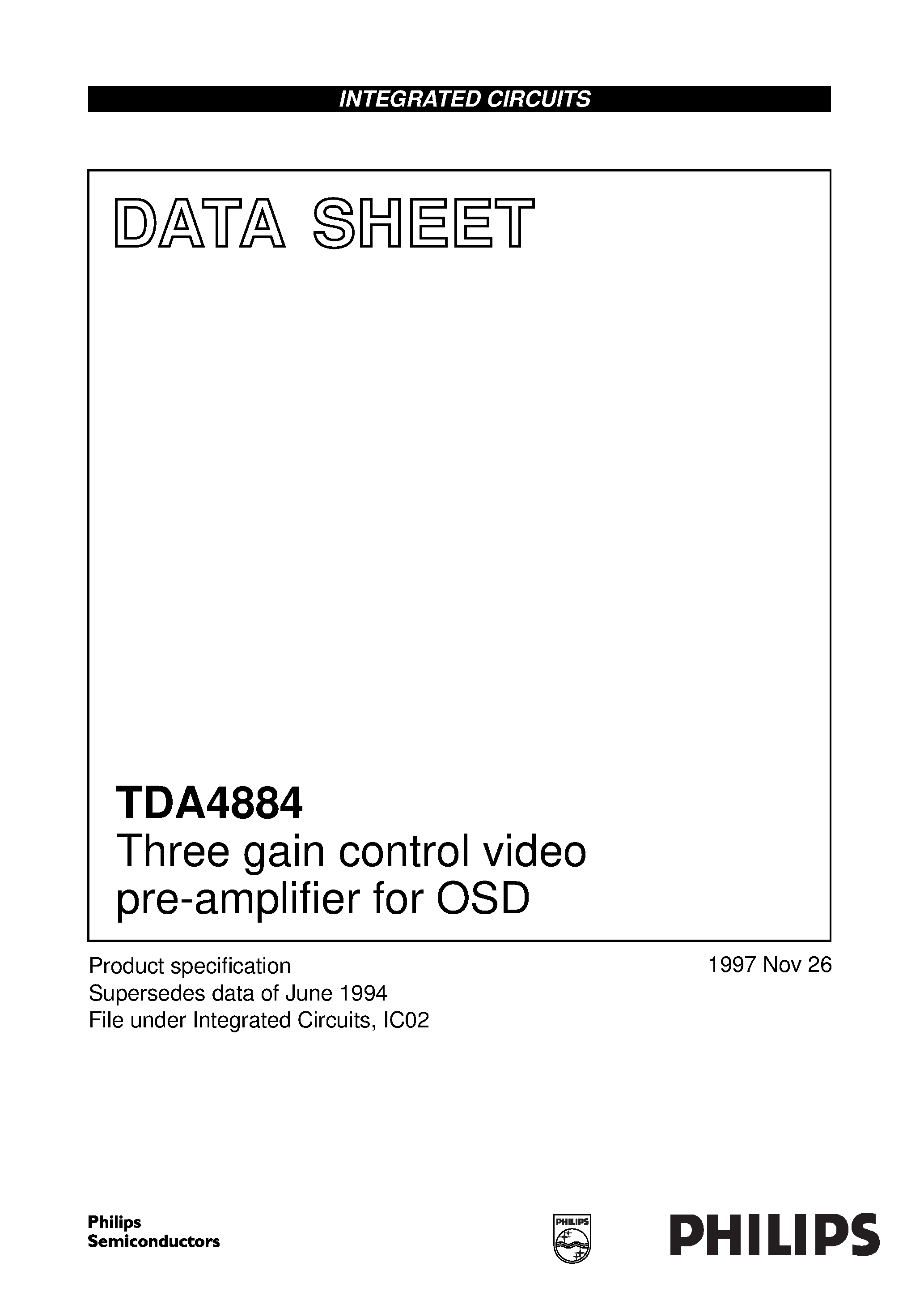 Даташит TDA4884 - Advanced monitor video controller for OSD страница 1