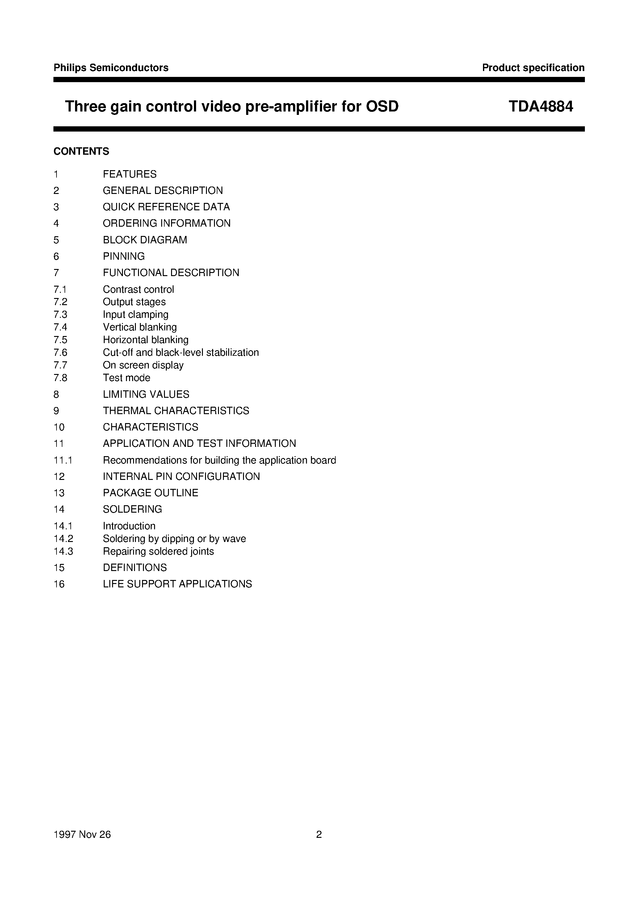Даташит TDA4884 - Advanced monitor video controller for OSD страница 2