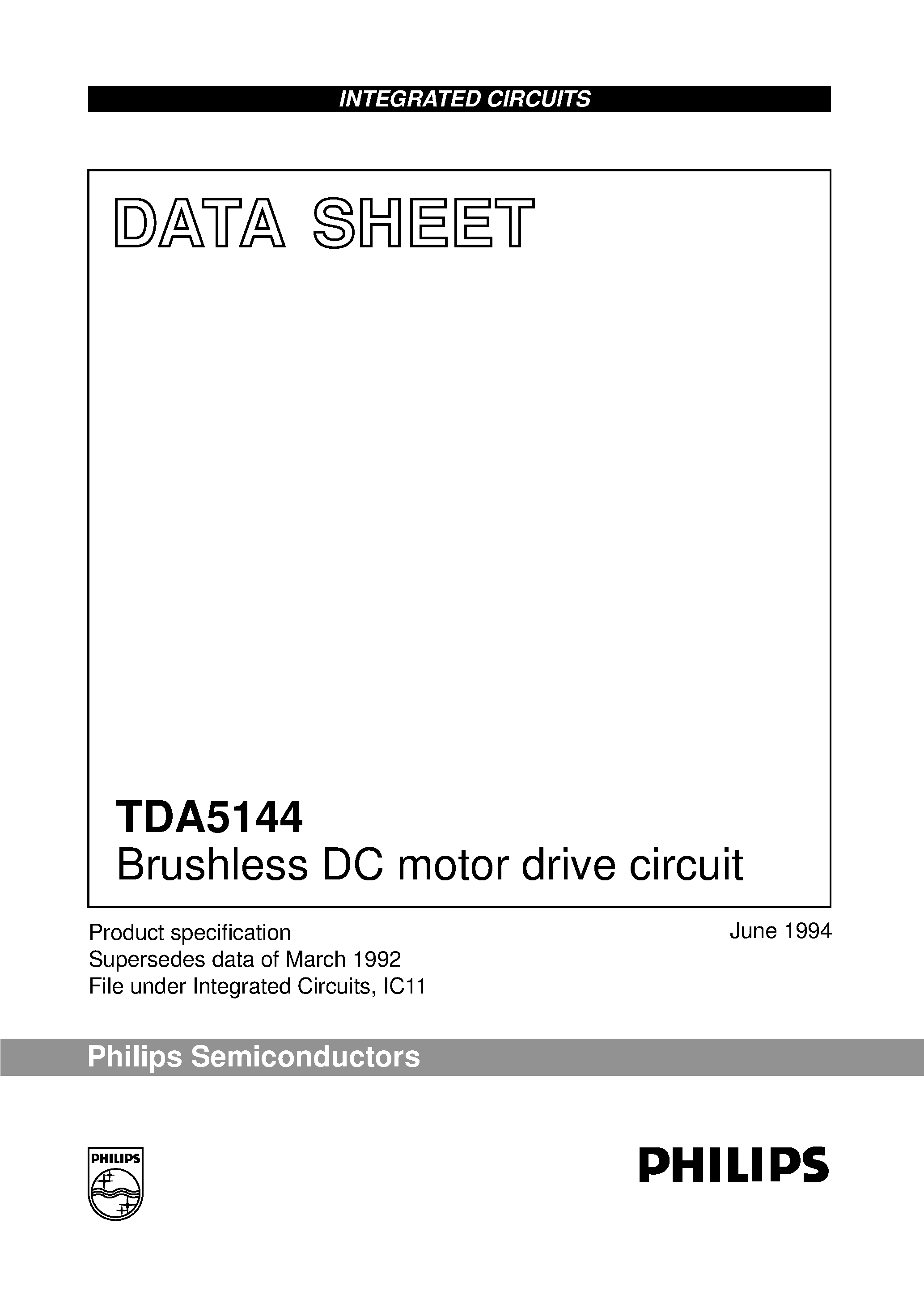 Даташит TDA5144T - Brushless DC motor drive circuit страница 1
