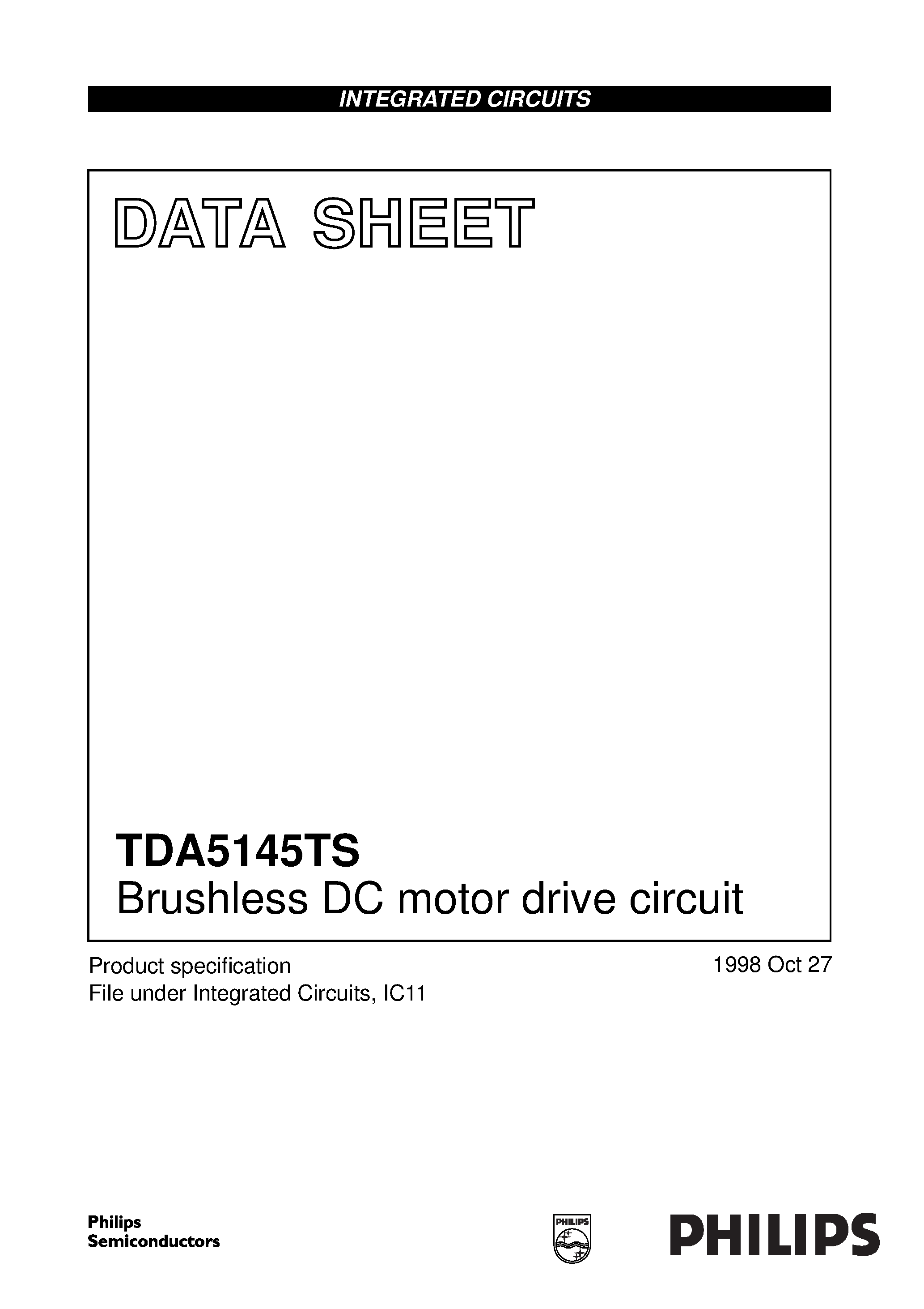 Даташит на микросхему TDA5145TS страница 1 Даташит TDA5145TS - Brushless DC motor drive circuit страница 1