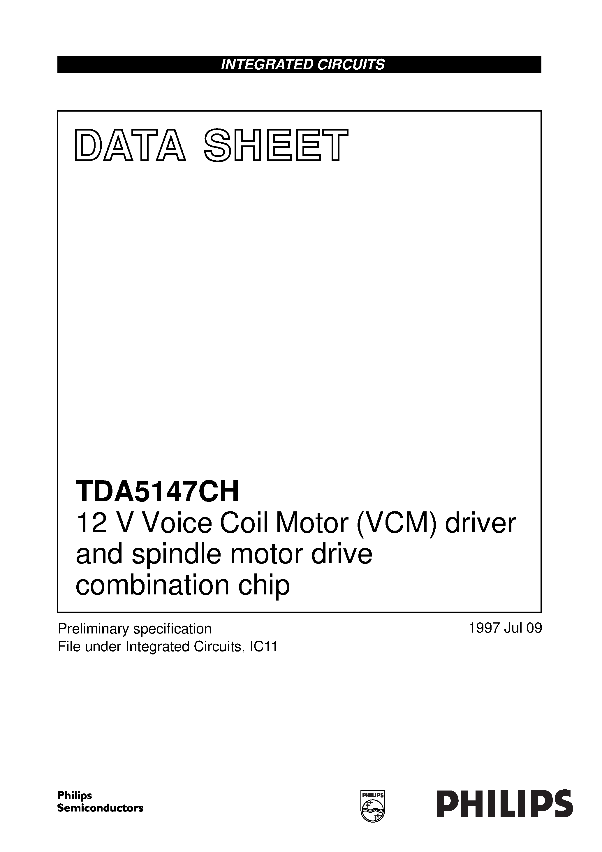 Datasheet TDA5147CH - 12 V Voice Coil Motor VCM driver and spindle motor drive combination chip page 1