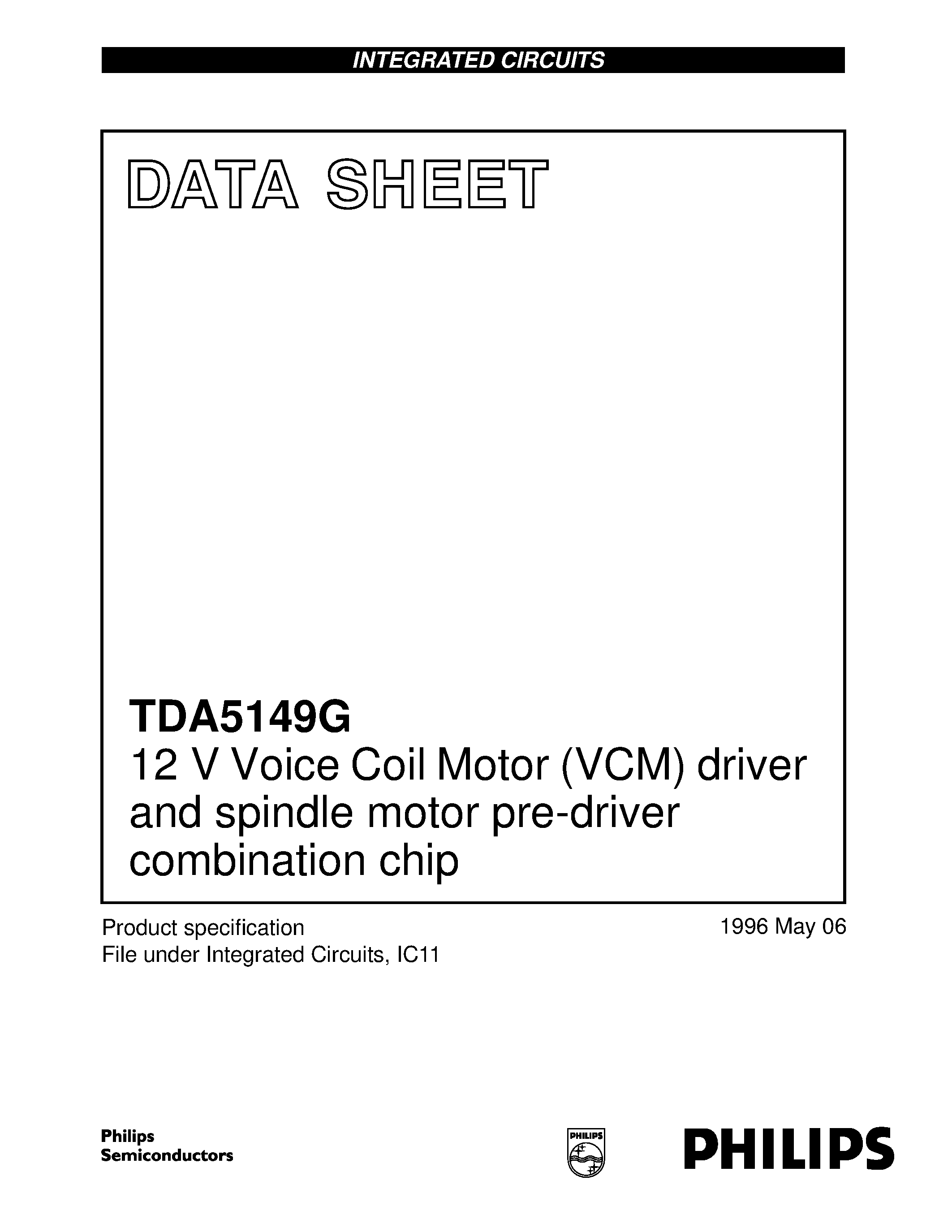 Datasheet TDA5149 - 12 V Voice Coil Motor VCM driver and spindle motor pre-driver combination chip page 1