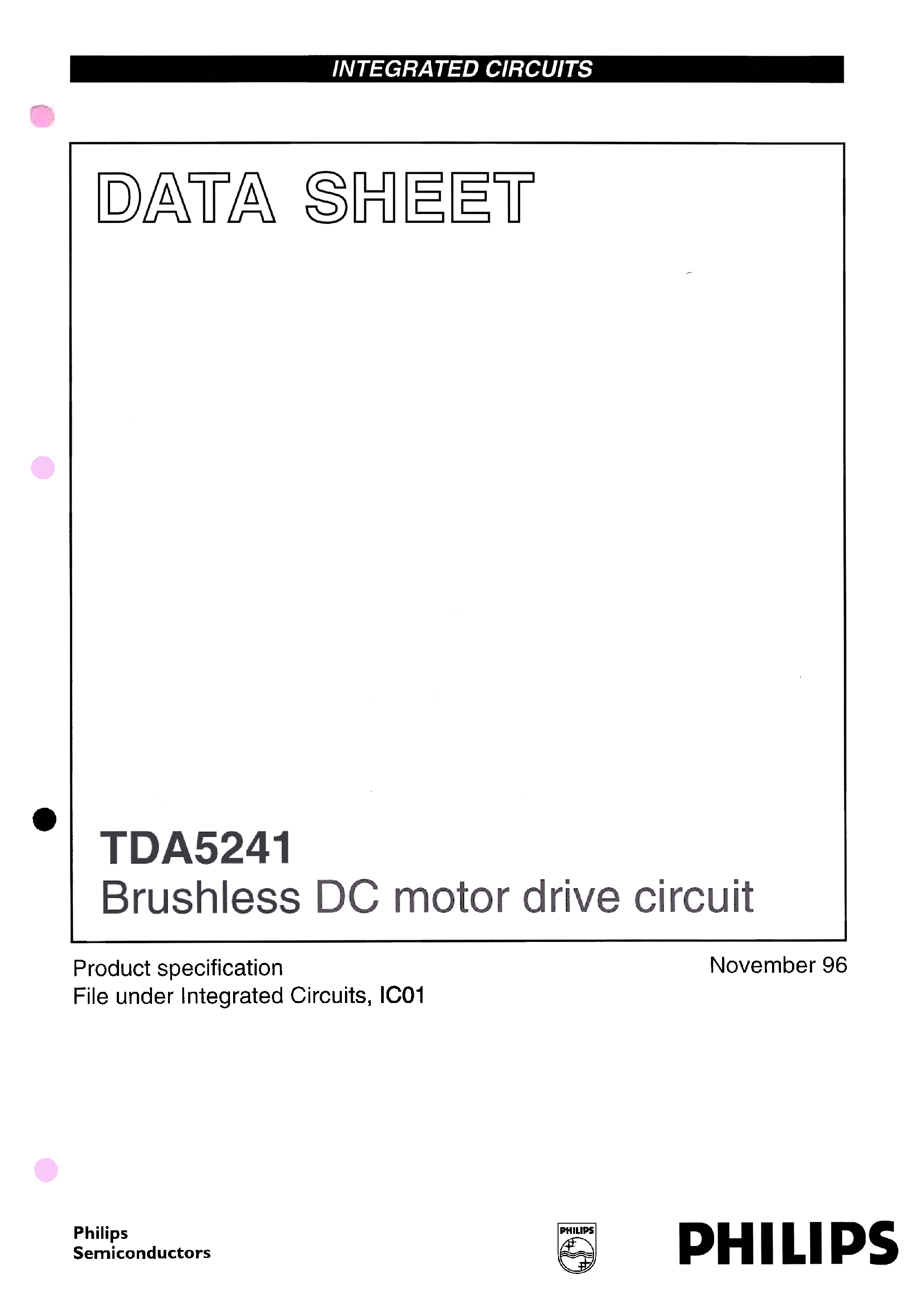 Даташит TDA5241 - Brushless DC motor drive circuit страница 1