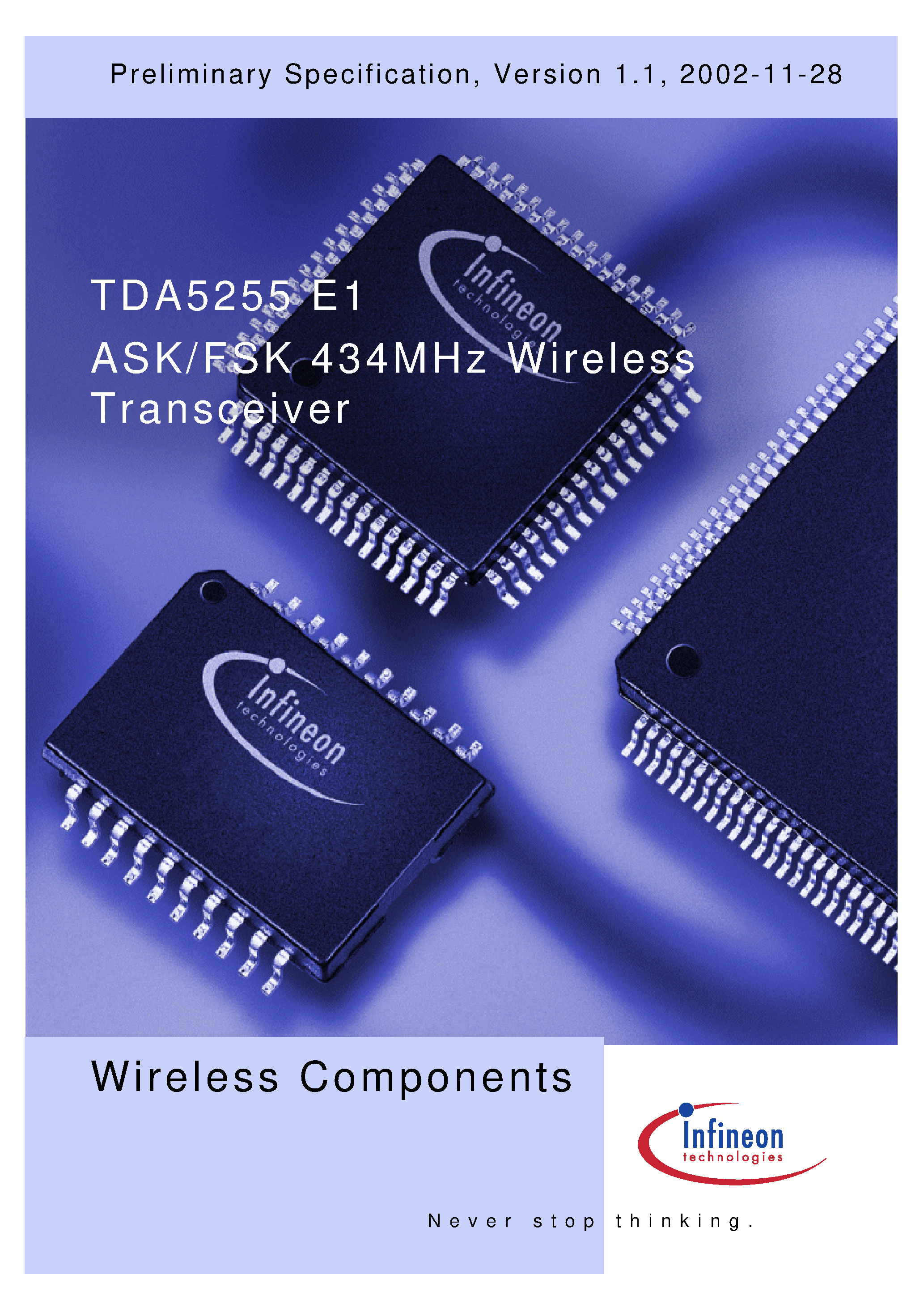 Даташит TDA5255E1 - ASK/FSK 434MHz Wireless Transceiver страница 1
