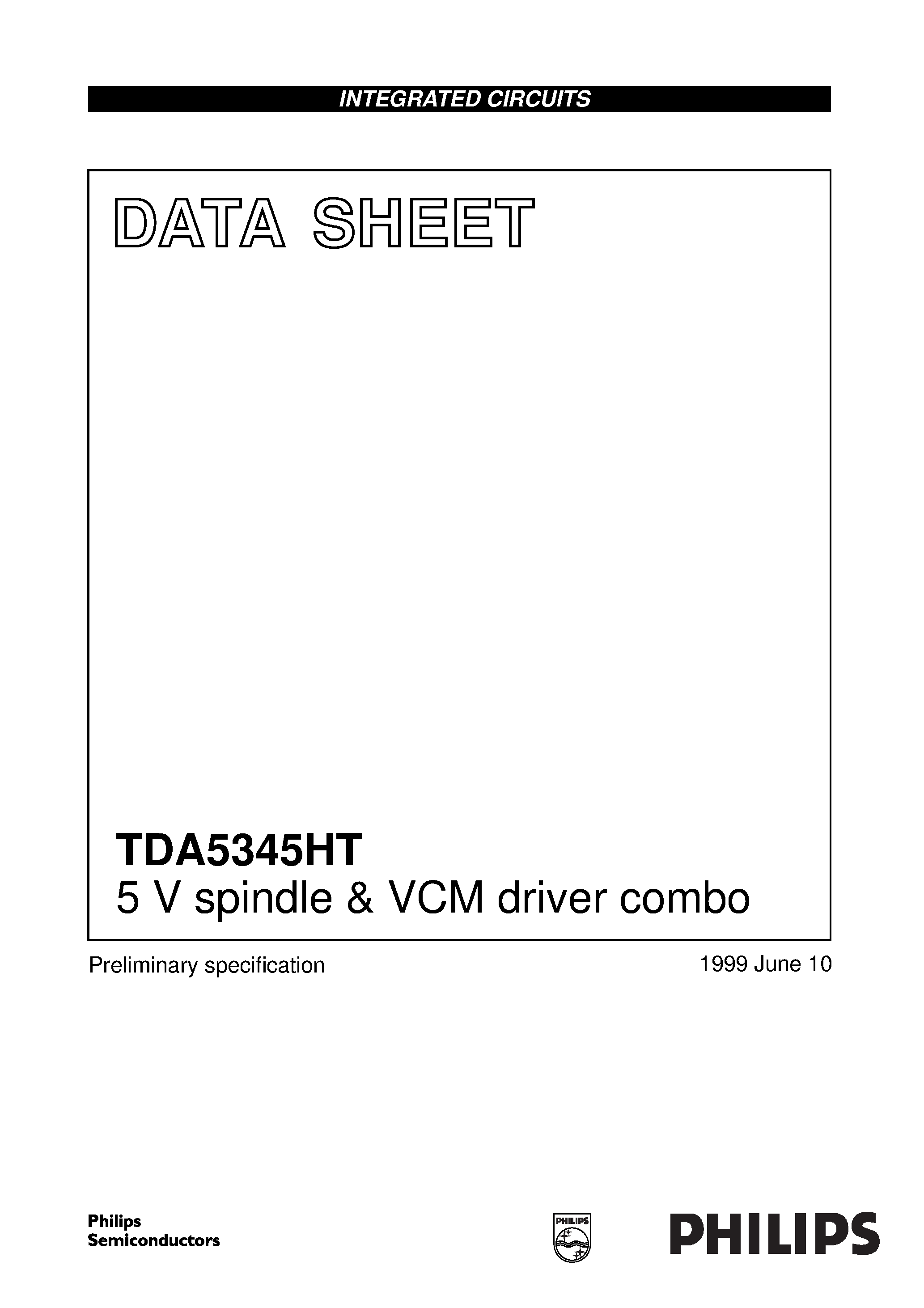 Datasheet TDA5345HT page 1 Datasheet TDA5345HT - 5 V spindle & VCM driver combo page 1
