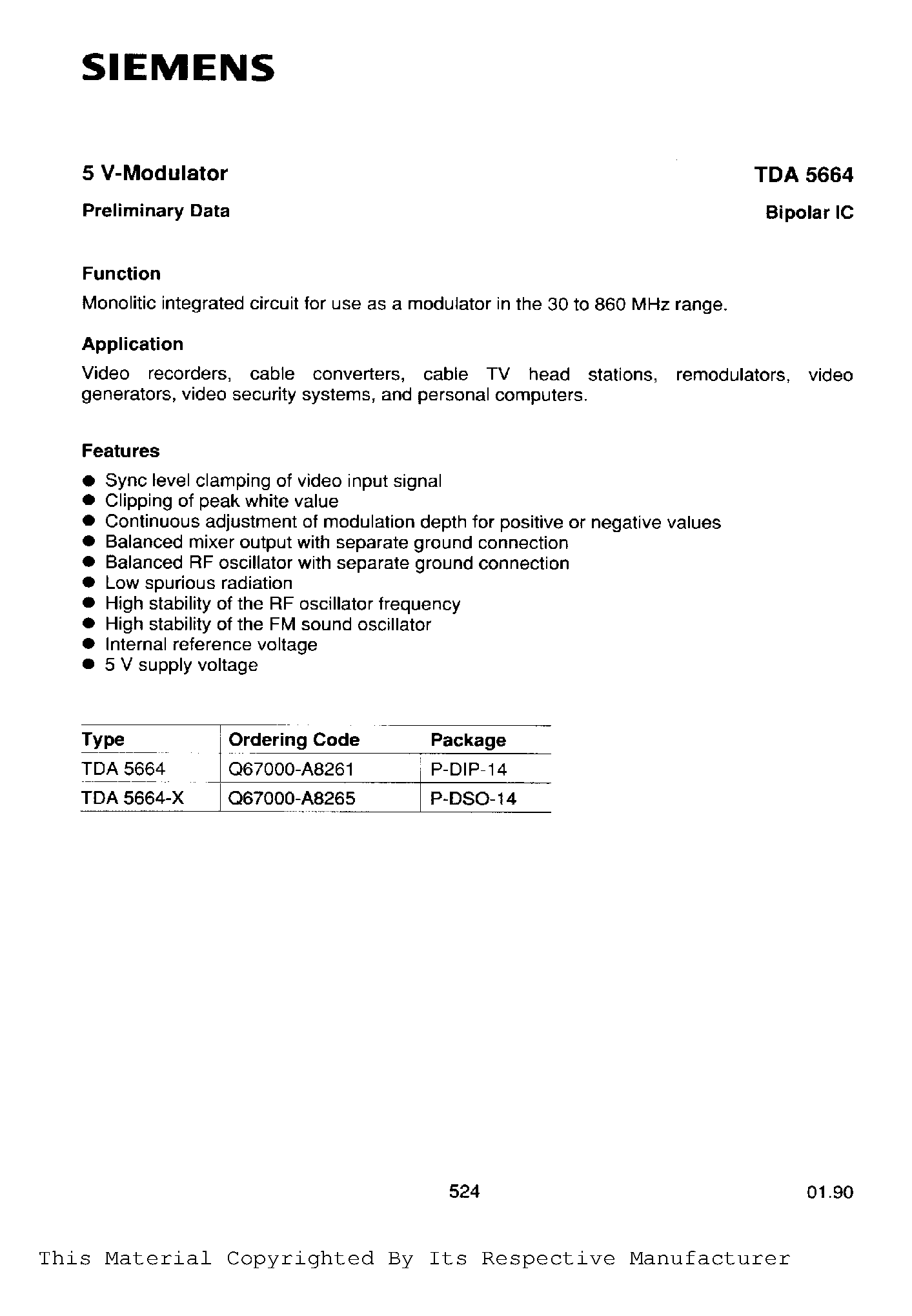 Даташит TDA5664 - 5V-Modulator страница 1