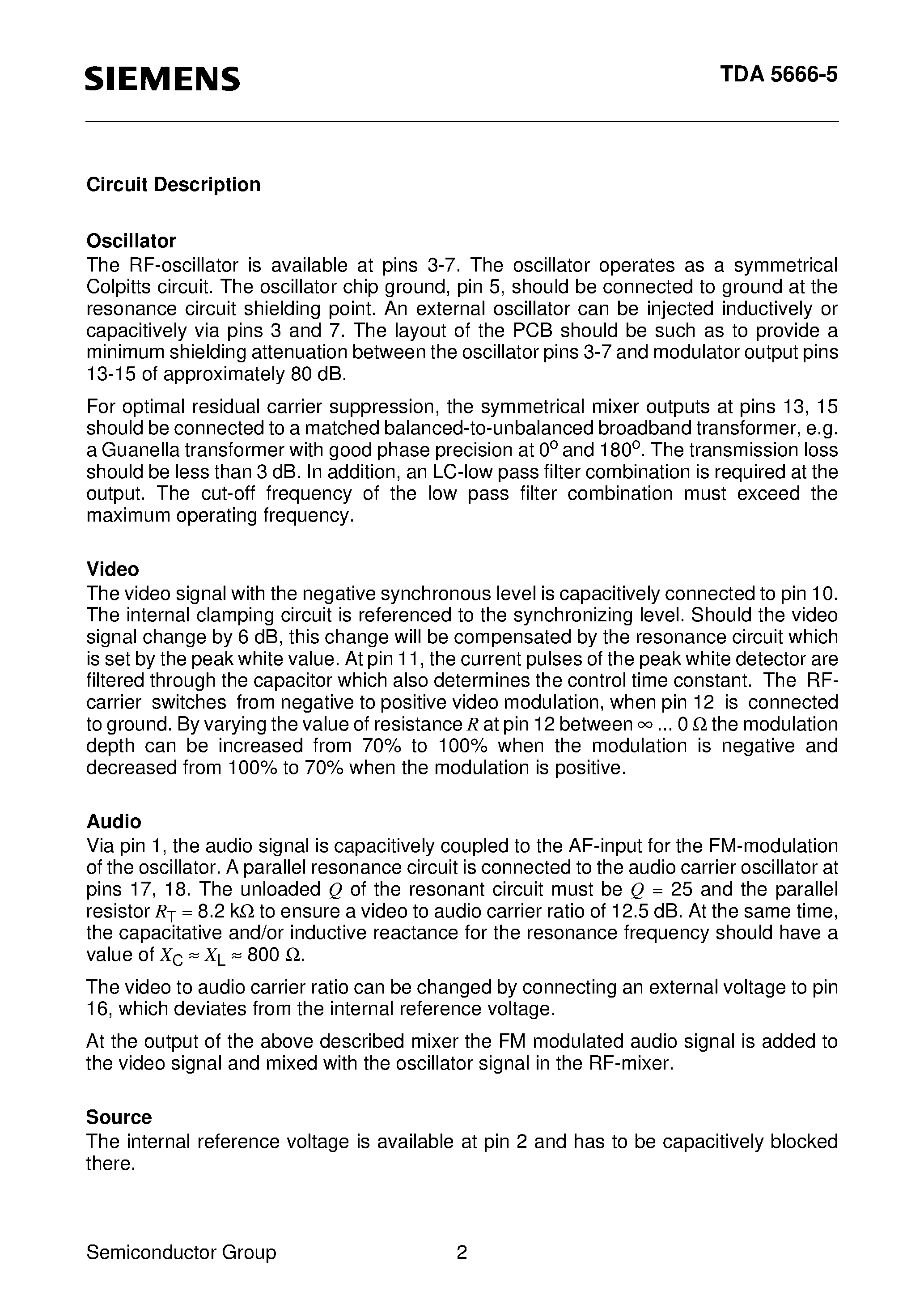 Даташит на микросхему TDA5666-5 страница 2 Даташит TDA5666-5 - Video Modulator for FM-Audio страница 2