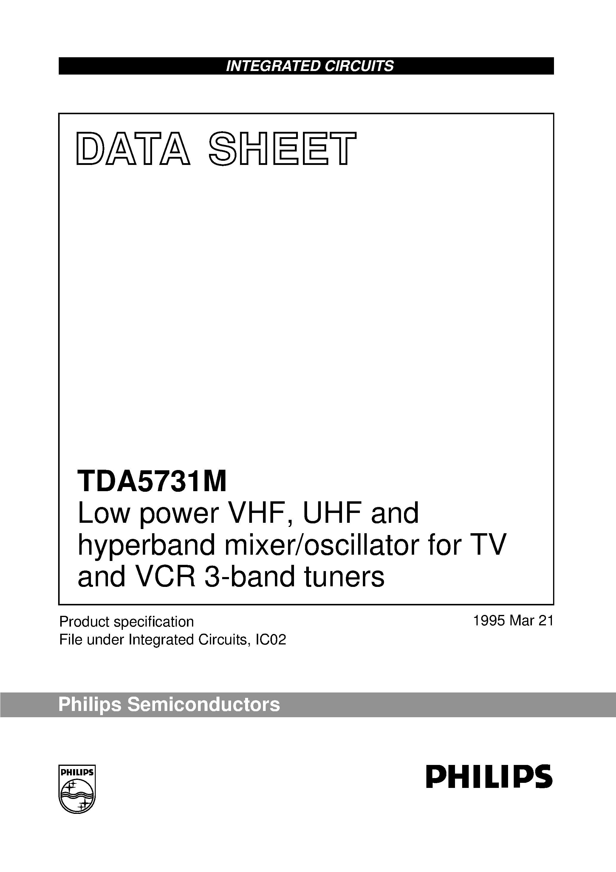 Даташит TDA5731M - Low power VHF/ UHF and hyperband mixer/oscillator for TV and VCR 3-band tuners страница 1
